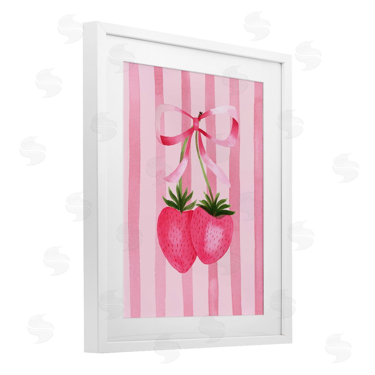 Nina Jacobs Coquette Strawberries over Stripes Canvas Wall Art Print