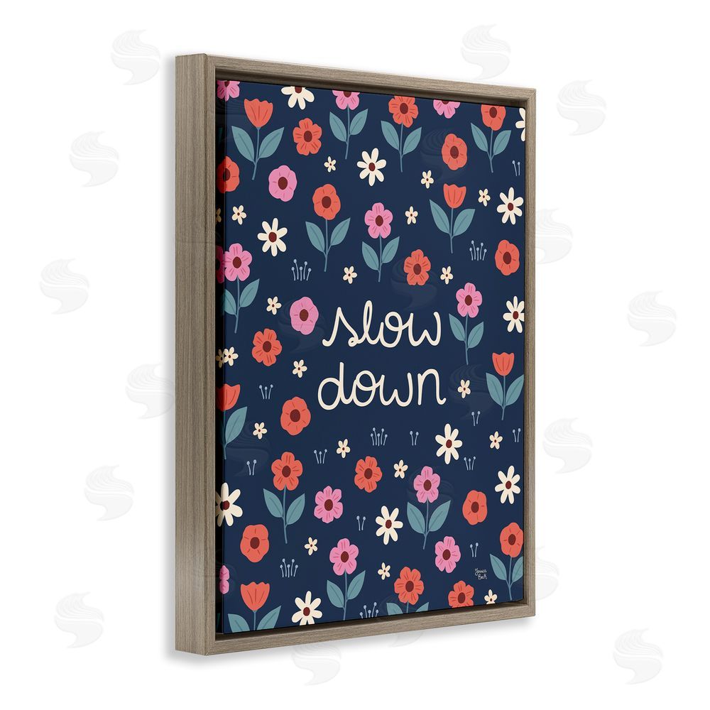 Jessica Beck Slow Down on Bright Florals Brown Floating Frame Canvas Art Print