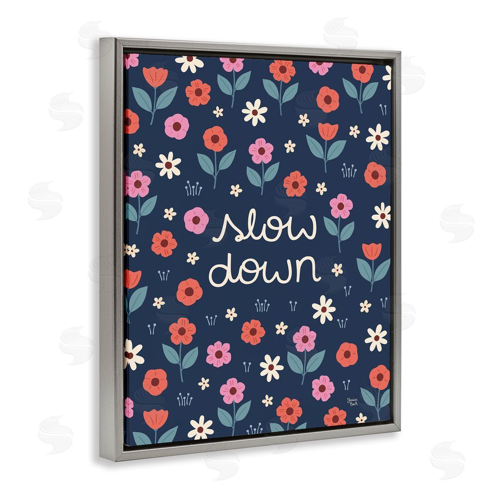 Jessica Beck Slow Down on Bright Florals Gray Floating Frame Canvas Art Print