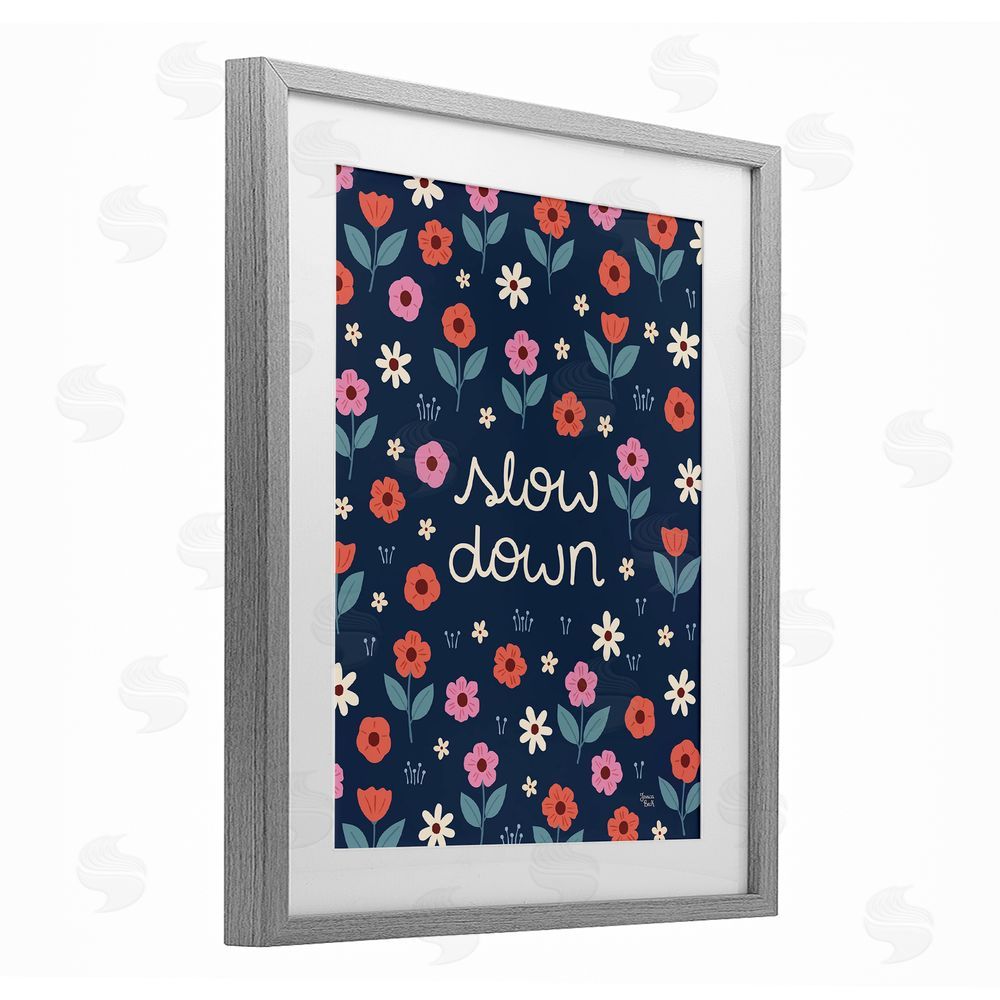 Jessica Beck Slow Down on Bright Florals Gray Framed Print Under Glass Art