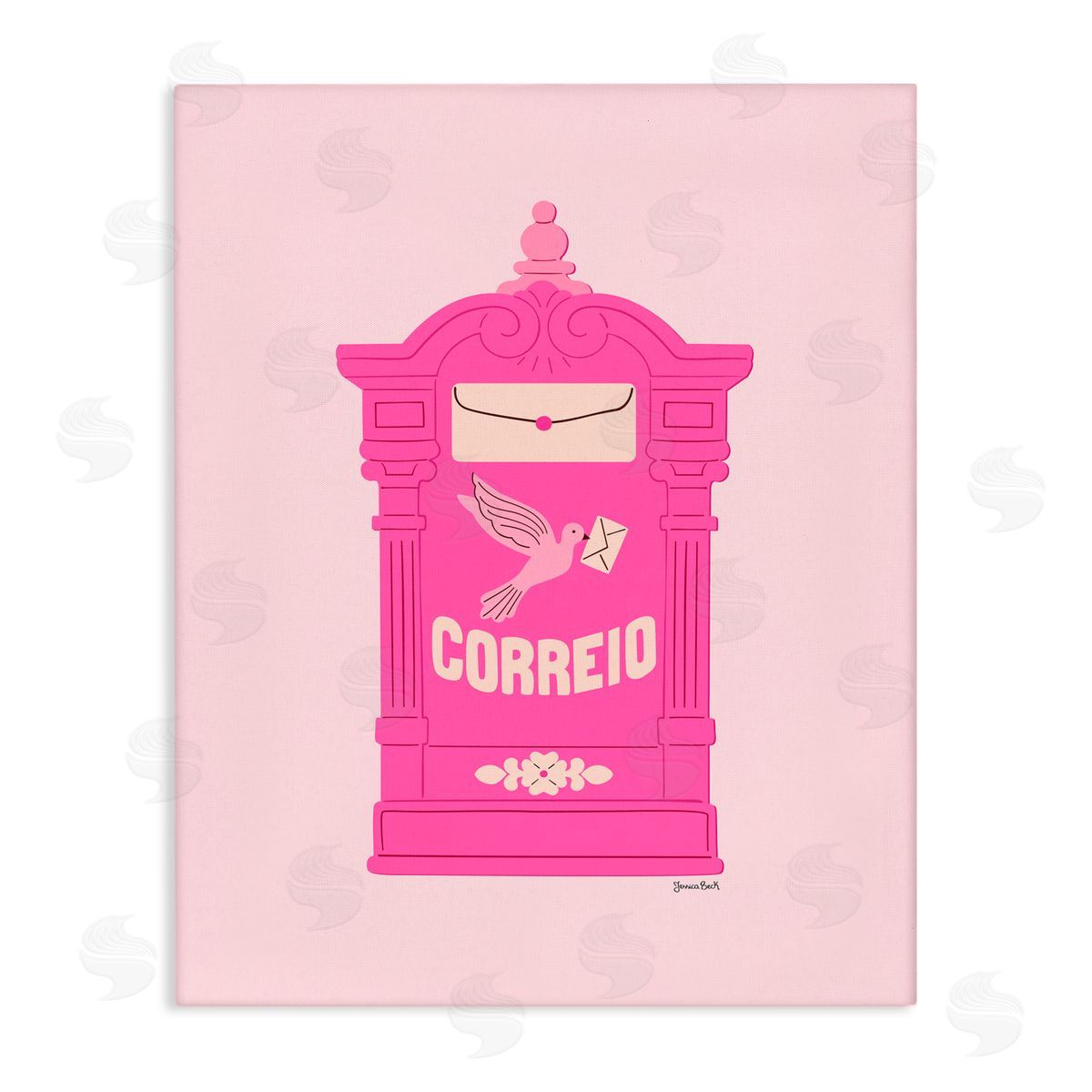 Jessica Beck Pink Portuguese Post Mailbox Canvas Wall Art Print