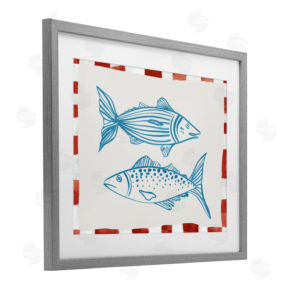 Hannah Dawson Two Ocean Fish Sketch Gray Framed Print Under Glass Art