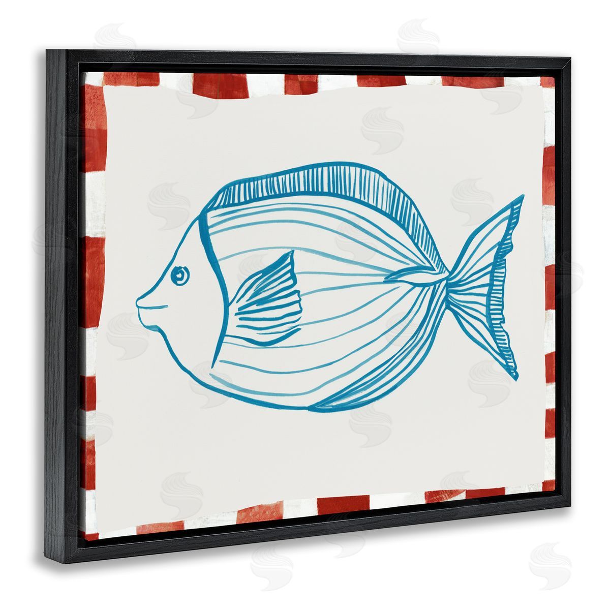 Hannah Dawson Ocean Fish Sketch Black Floating Frame Canvas Wall Art Print
