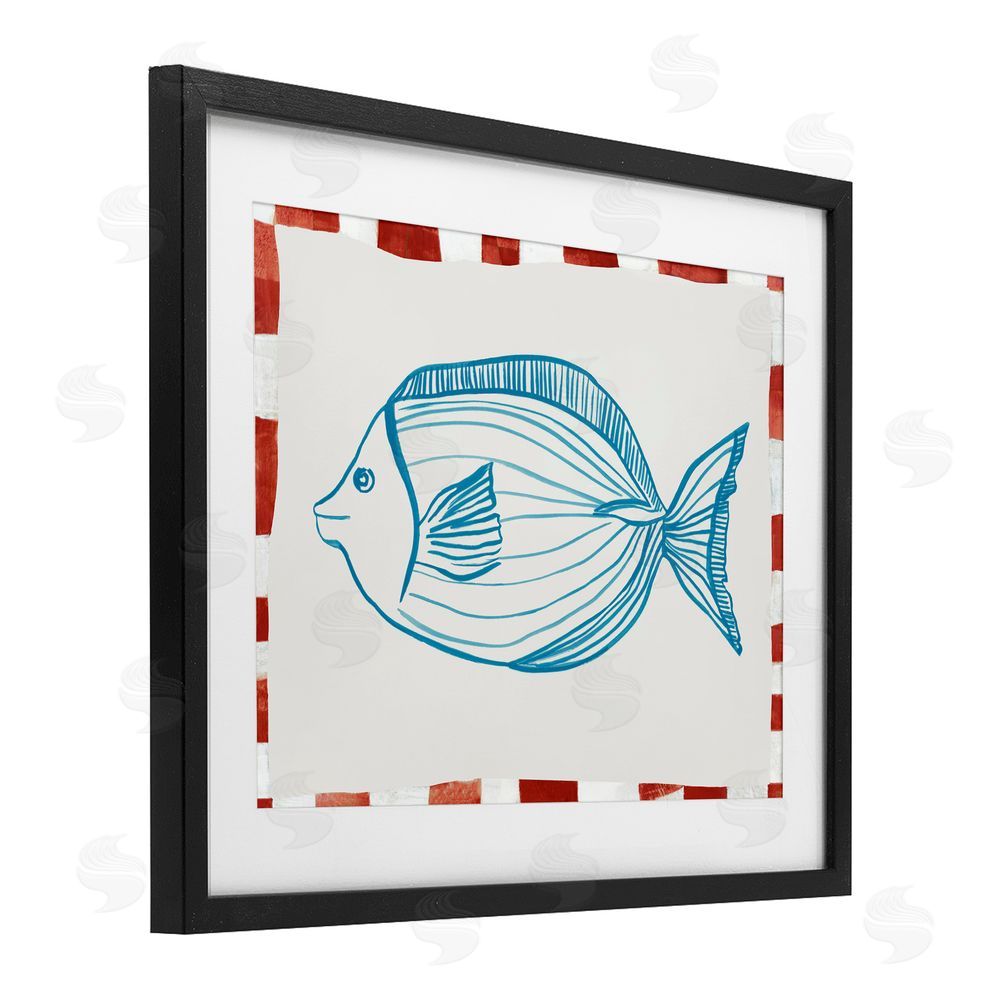 Hannah Dawson Ocean Fish Sketch Black Framed Print Under Glass Art
