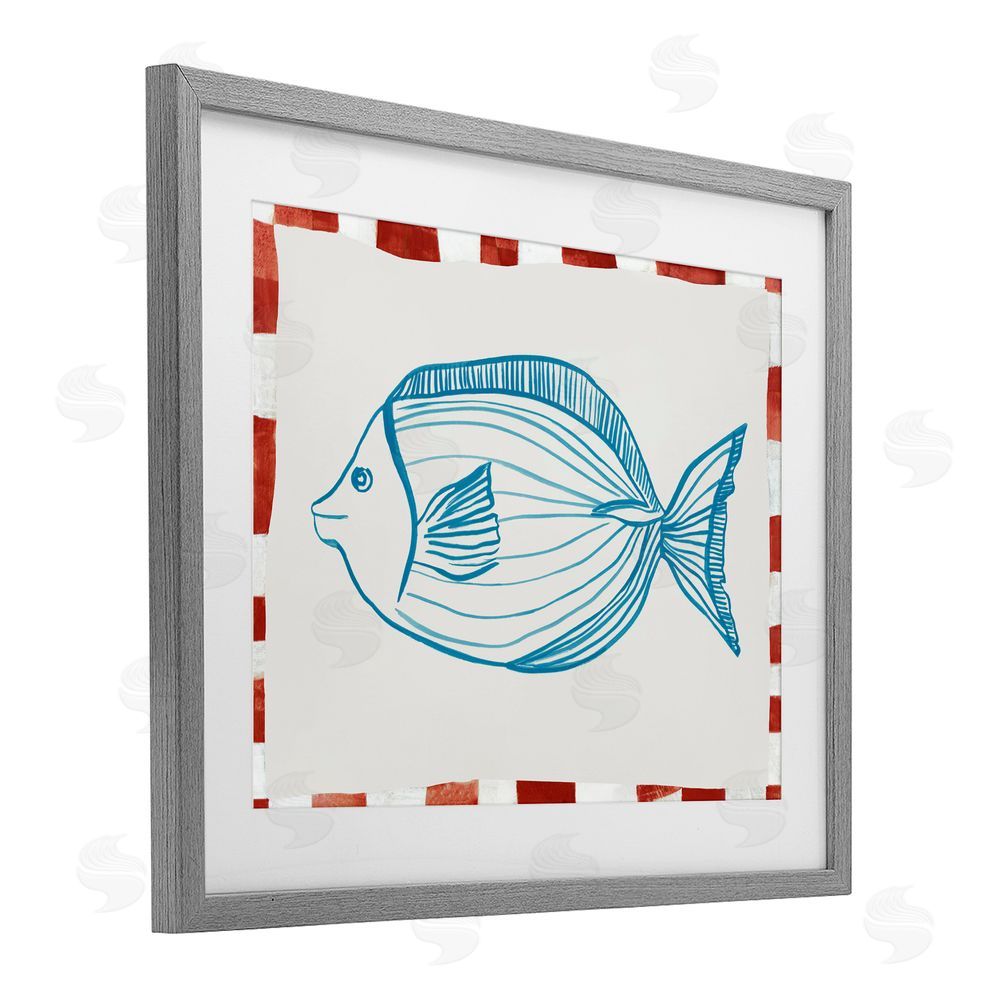 Hannah Dawson Ocean Fish Sketch Gray Framed Print Under Glass Art