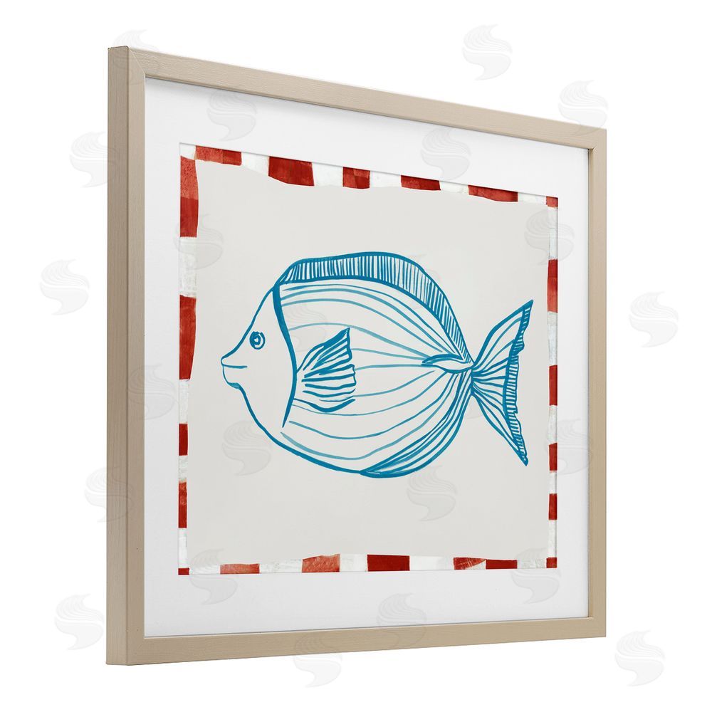Hannah Dawson Ocean Fish Sketch Birch Framed Print Under Glass Art