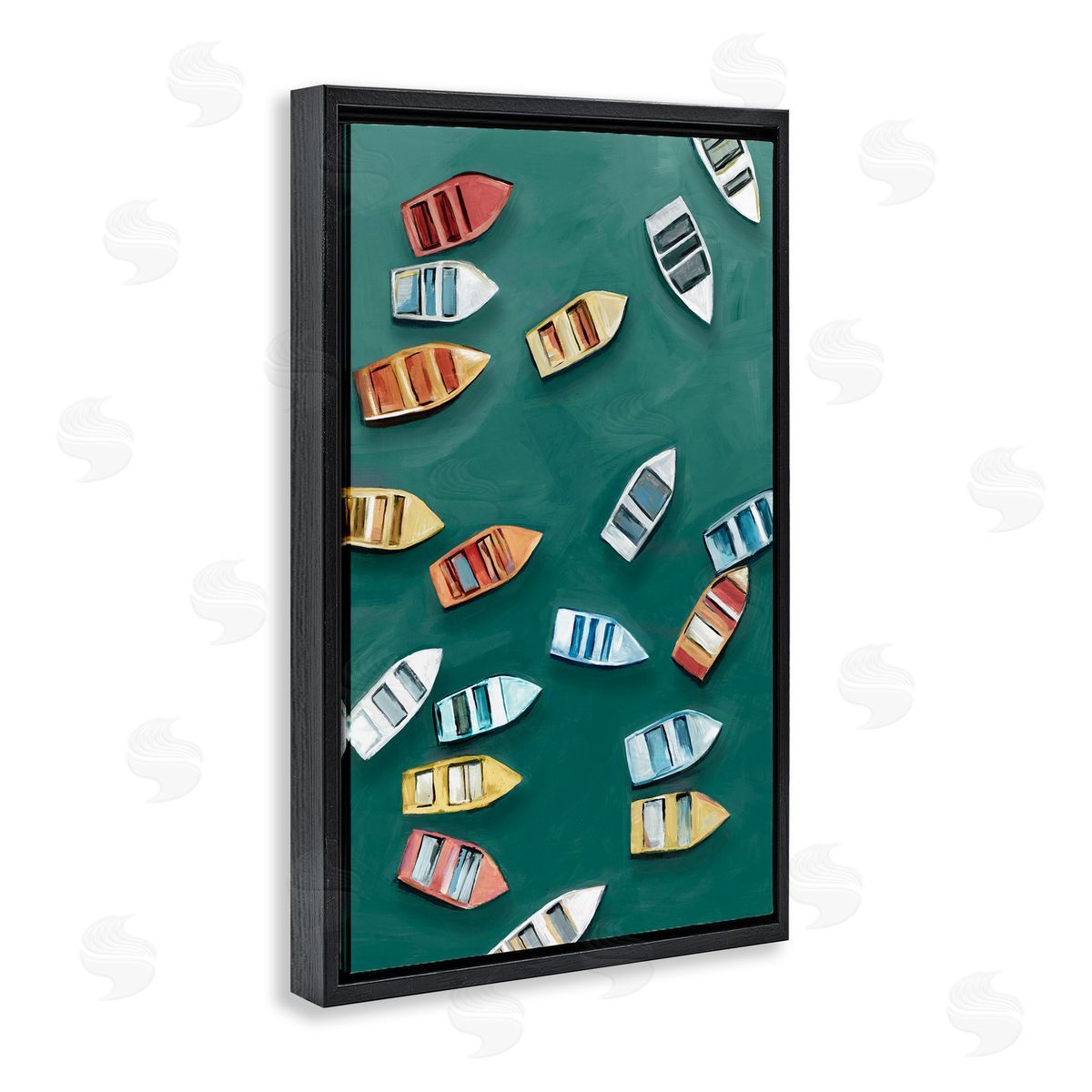 Hannah Dawson Drifting Colors Boats Black Floating Frame Canvas Wall Art Print
