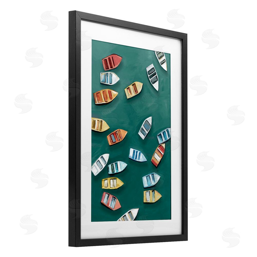 Hannah Dawson Drifting Colors Boats Black Framed Print Under Glass Art