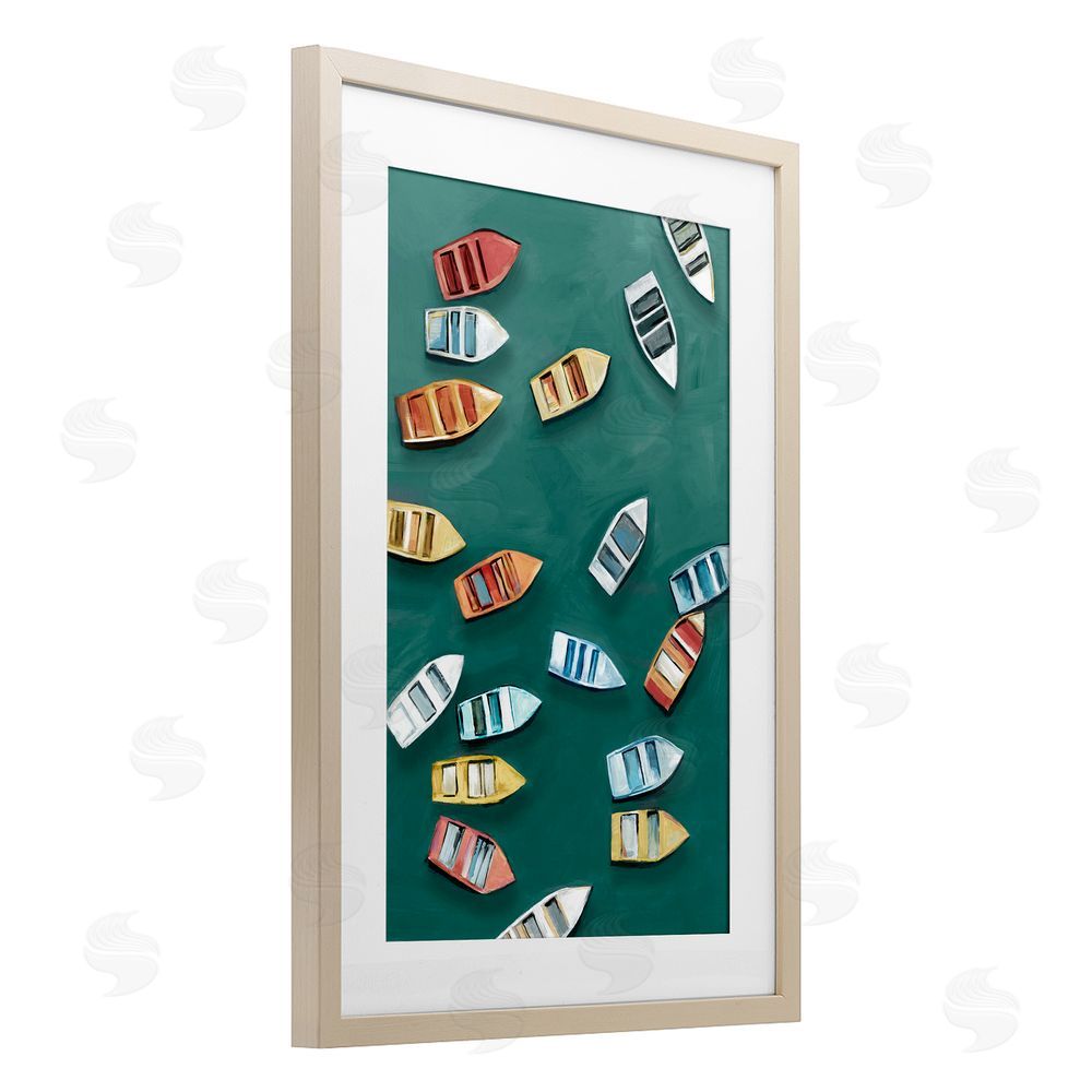 Hannah Dawson Drifting Colors Boats Birch Framed Print Under Glass Art