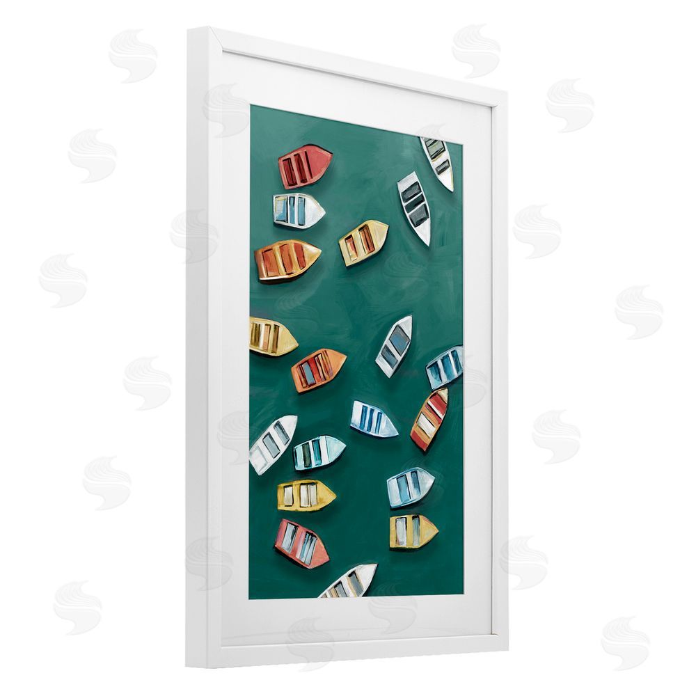 Hannah Dawson Drifting Colors Boats White Framed Print Under Glass Art