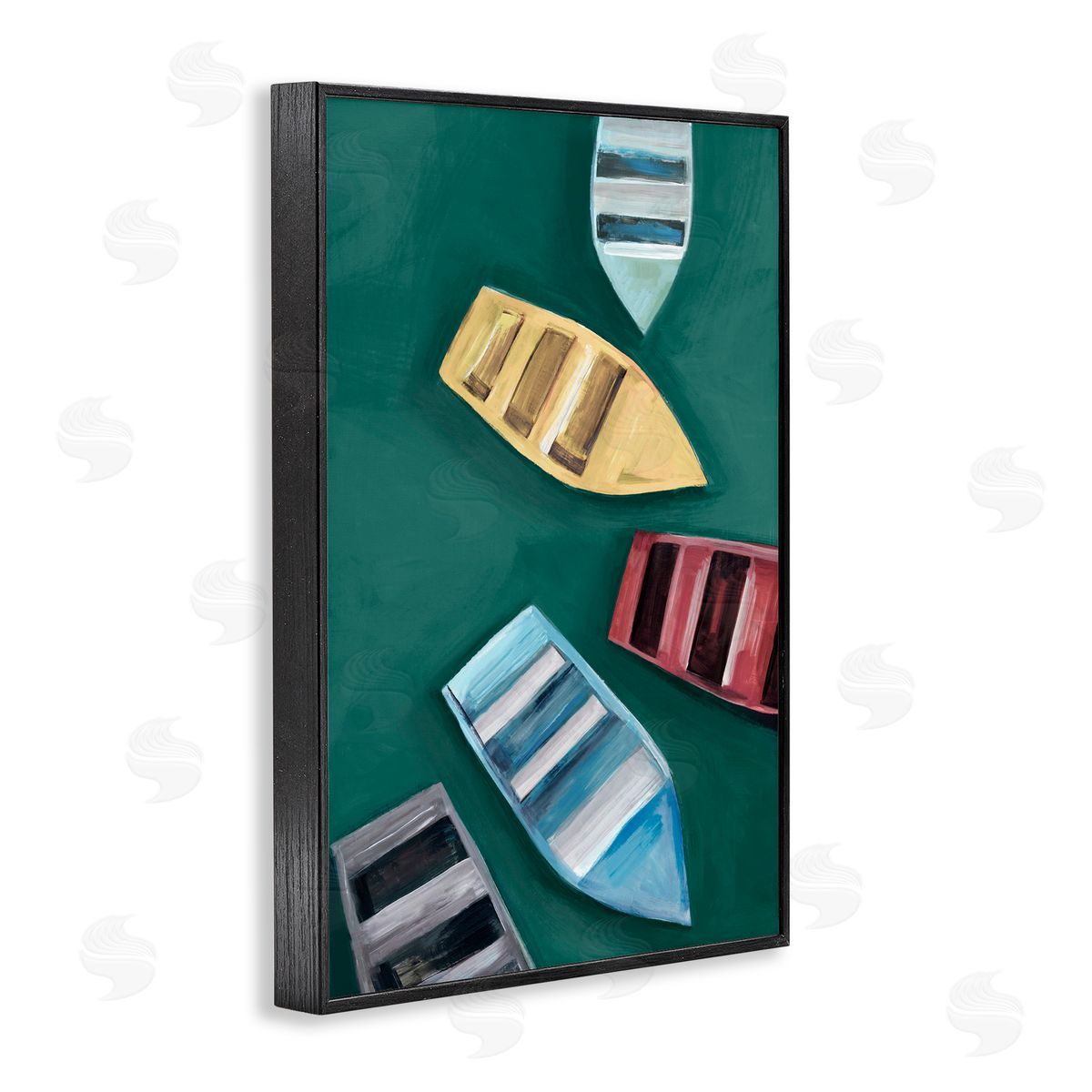 Hannah Dawson Colorful Drifting Rowboats Black Framed Giclee Art Print