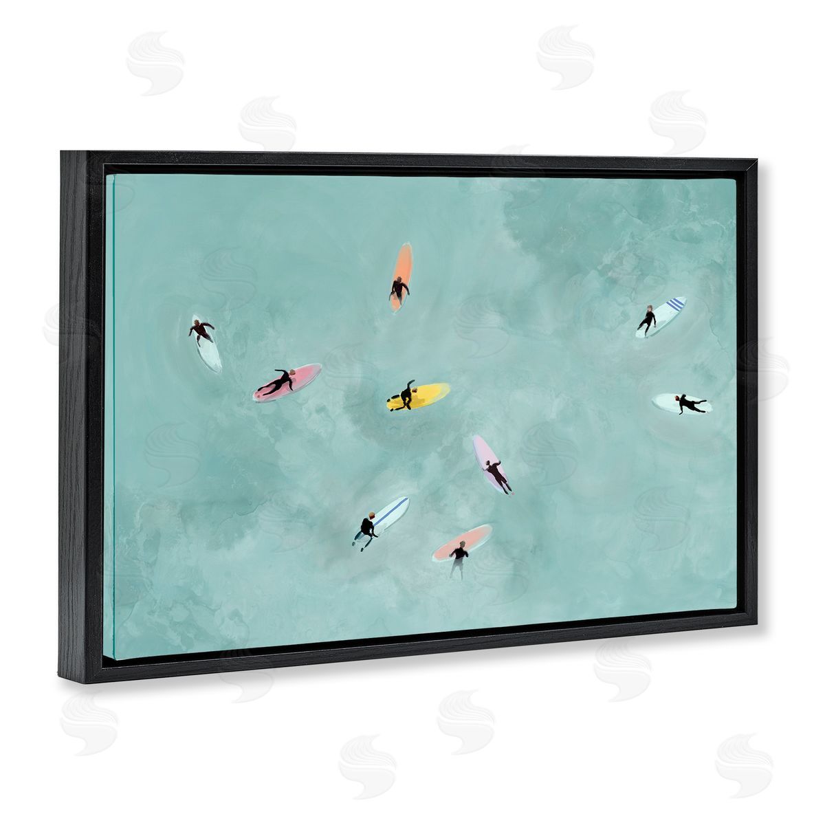 Lily K. Surfers Floating On Waves Canvas Wall Art Print