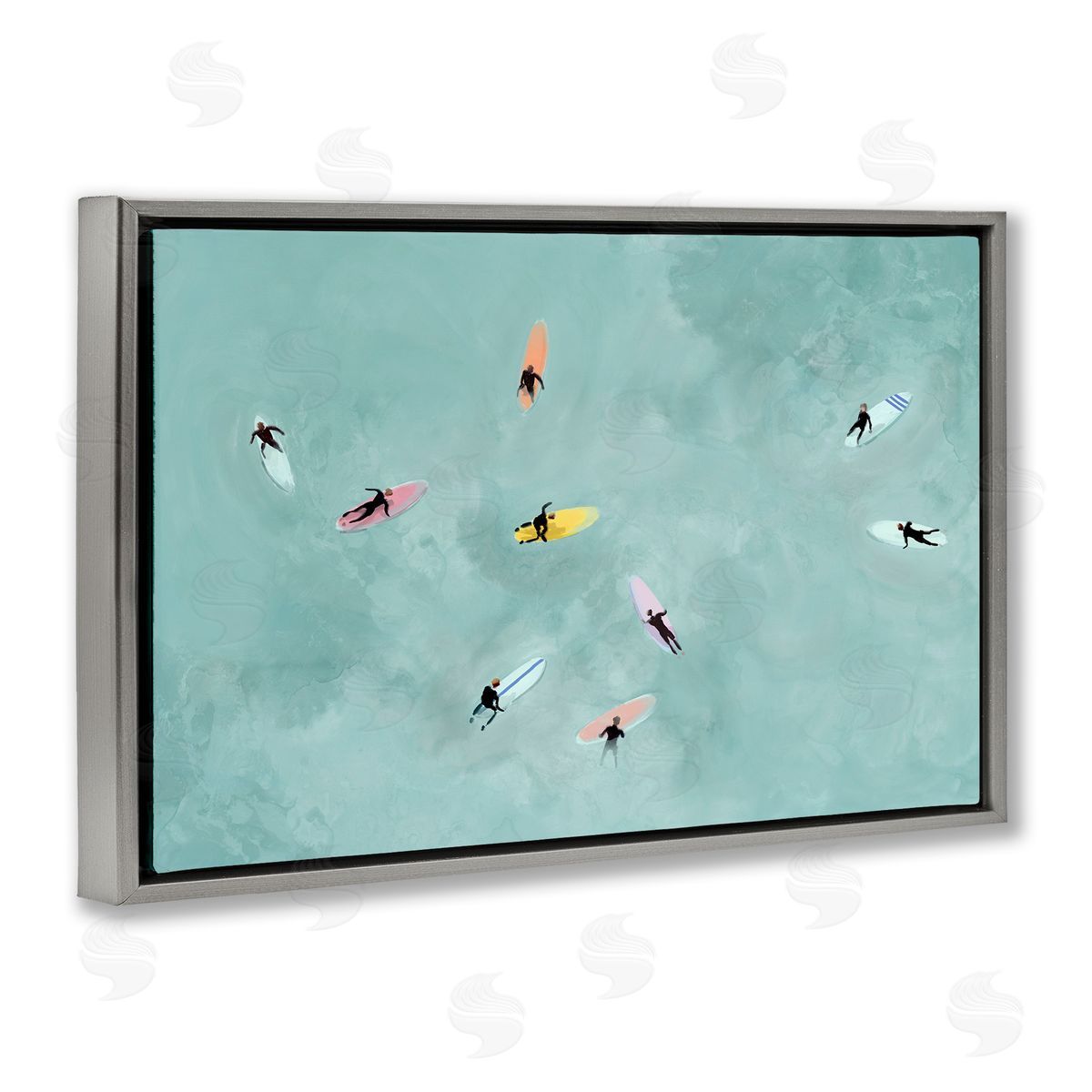 Lily K. Surfers Floating On Waves Canvas Wall Art Print