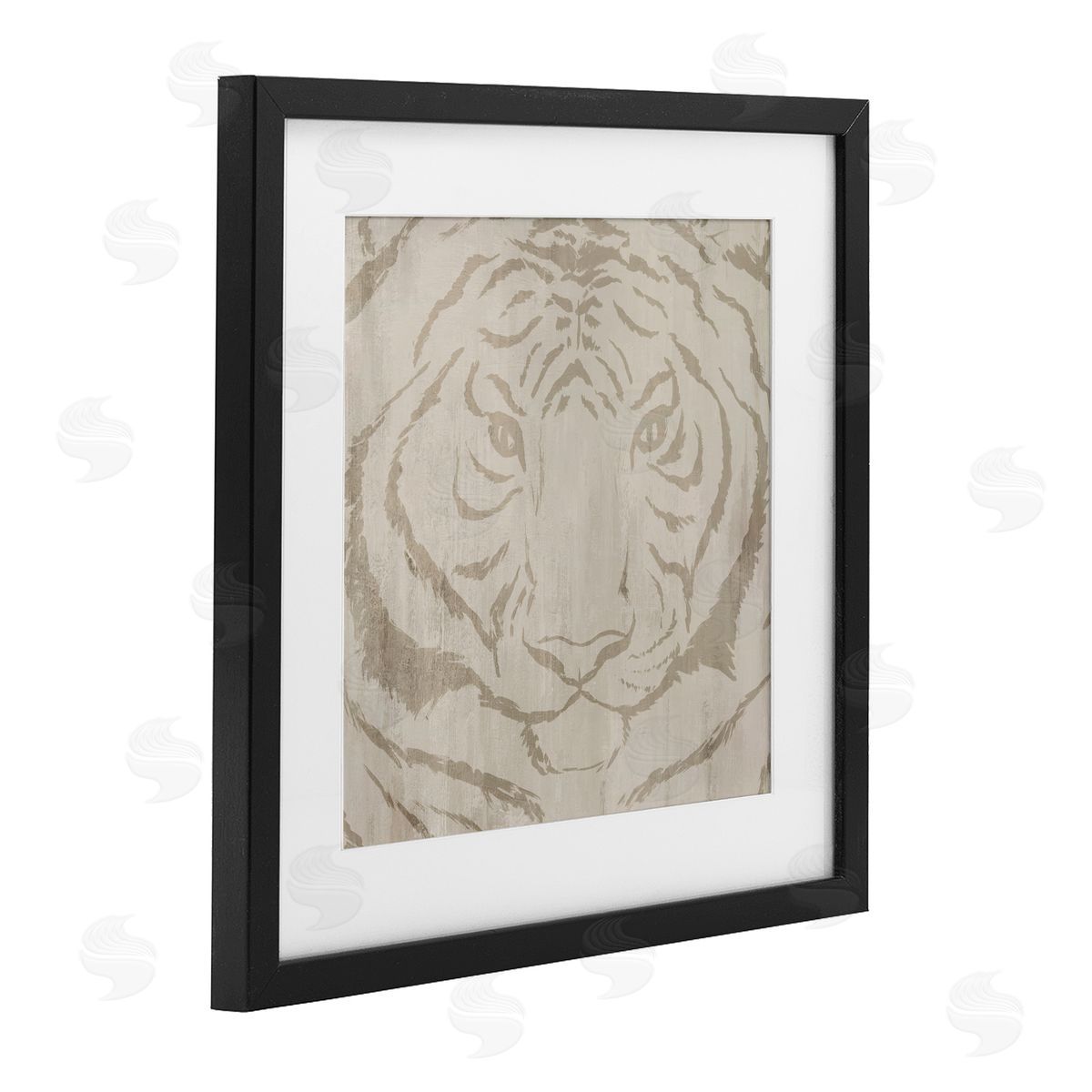 Hannah Dawson Neutral Majestic Tiger Black Framed Print Under Glass Art