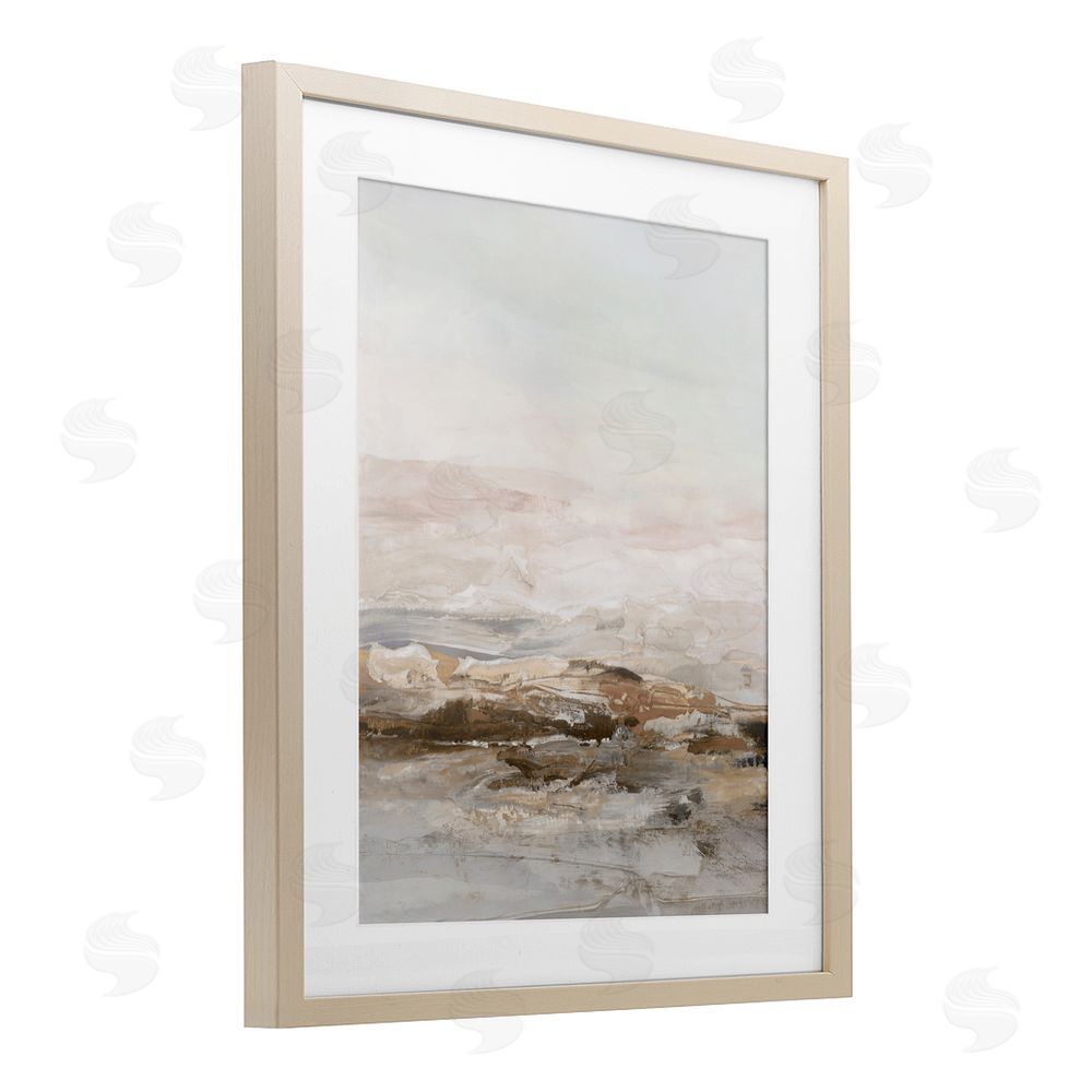 Hazel J. Muted Horizon in Neutrals Birch Framed Print Under Glass Art