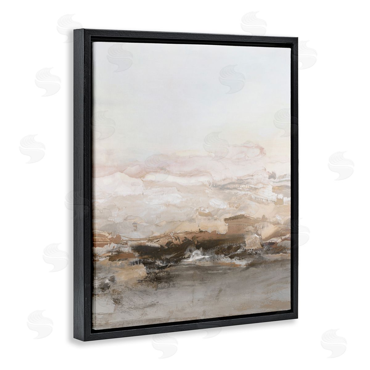 Hazel J. Neutral Toned Abstract Horizon Black Floating Frame Canvas Wall Art Print