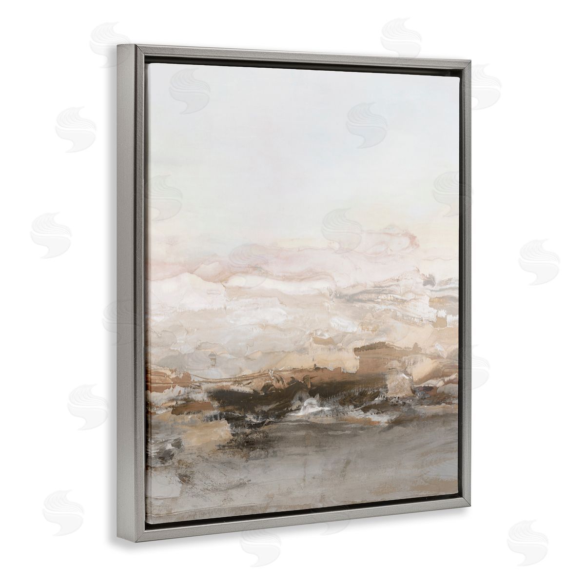 Hazel J. Neutral Toned Abstract Horizon Gray Floating Frame Canvas Art Print