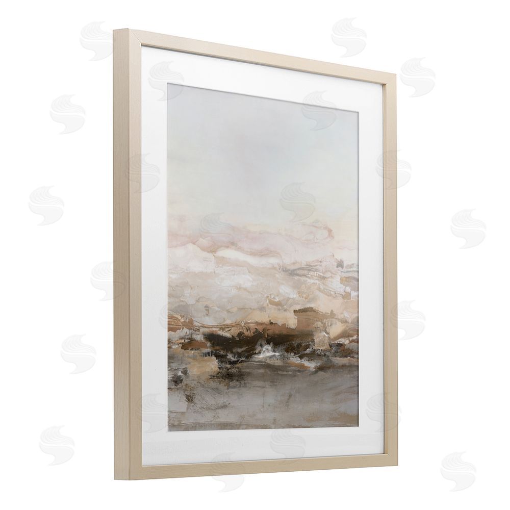 Hazel J. Neutral Toned Abstract Horizon Birch Framed Print Under Glass Art