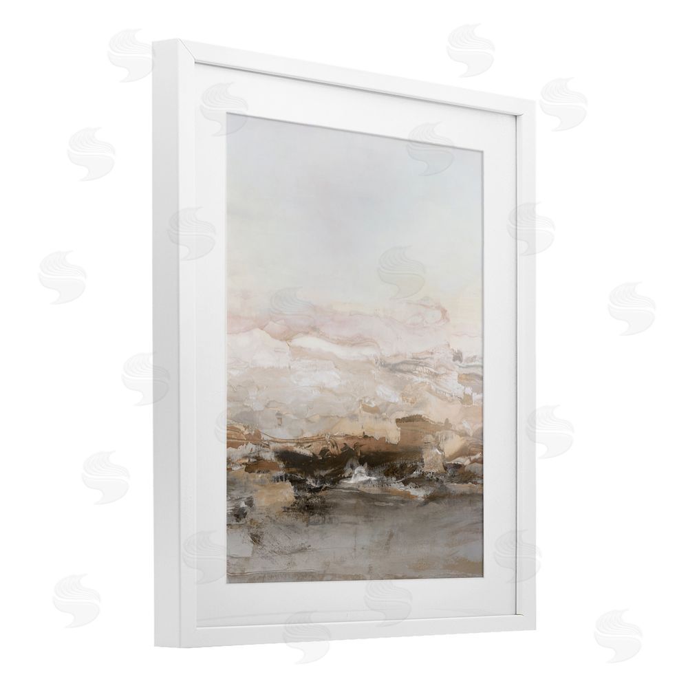 Hazel J. Neutral Toned Abstract Horizon White Framed Print Under Glass Art