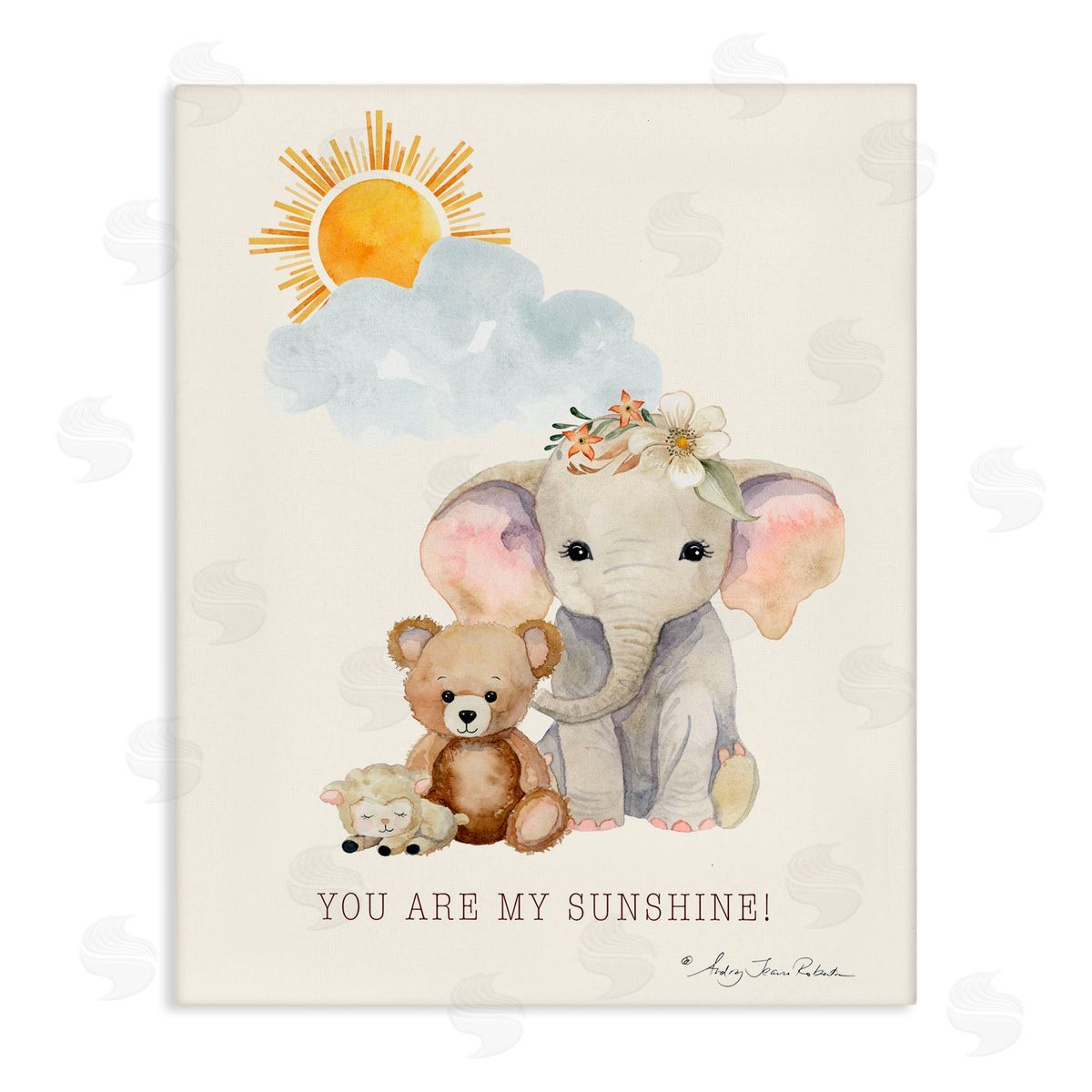 Audrey Jeanne Roberts My Sunshine Elephant & Teddy Canvas Wall Art Print