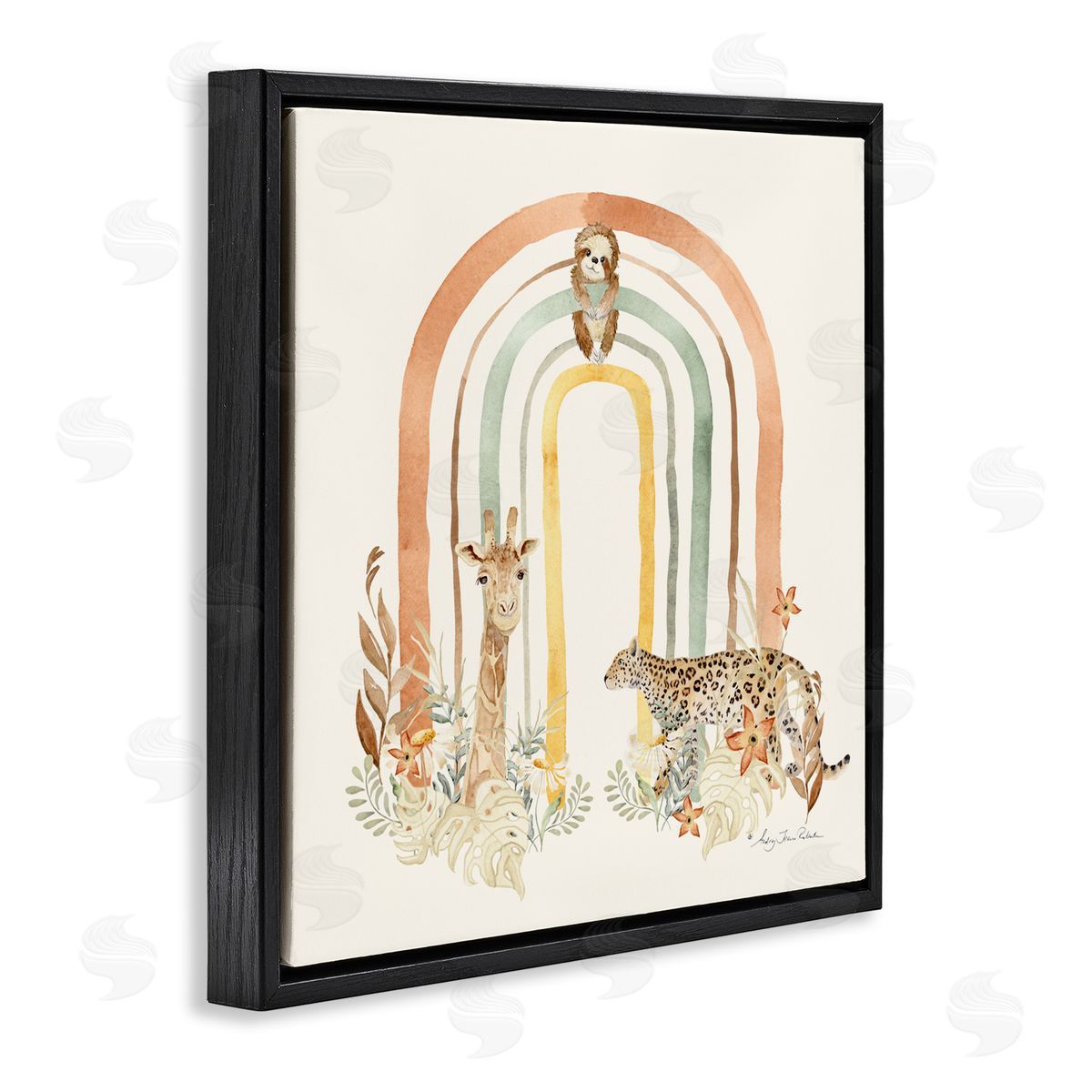 Audrey Jeanne Roberts Jungle Animals Soft Rainbow Canvas Wall Art Print