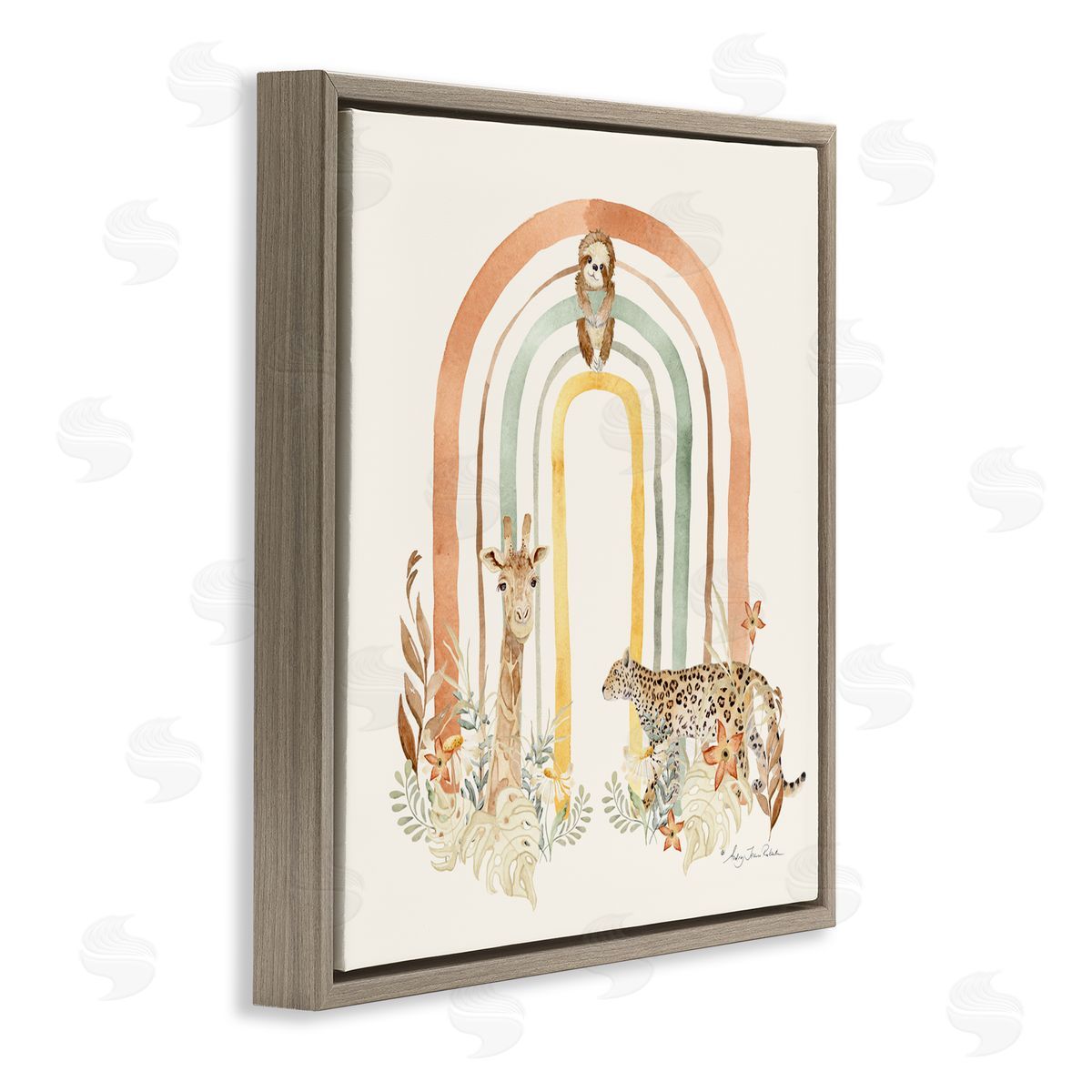 Audrey Jeanne Roberts Jungle Animals Soft Rainbow Canvas Wall Art Print