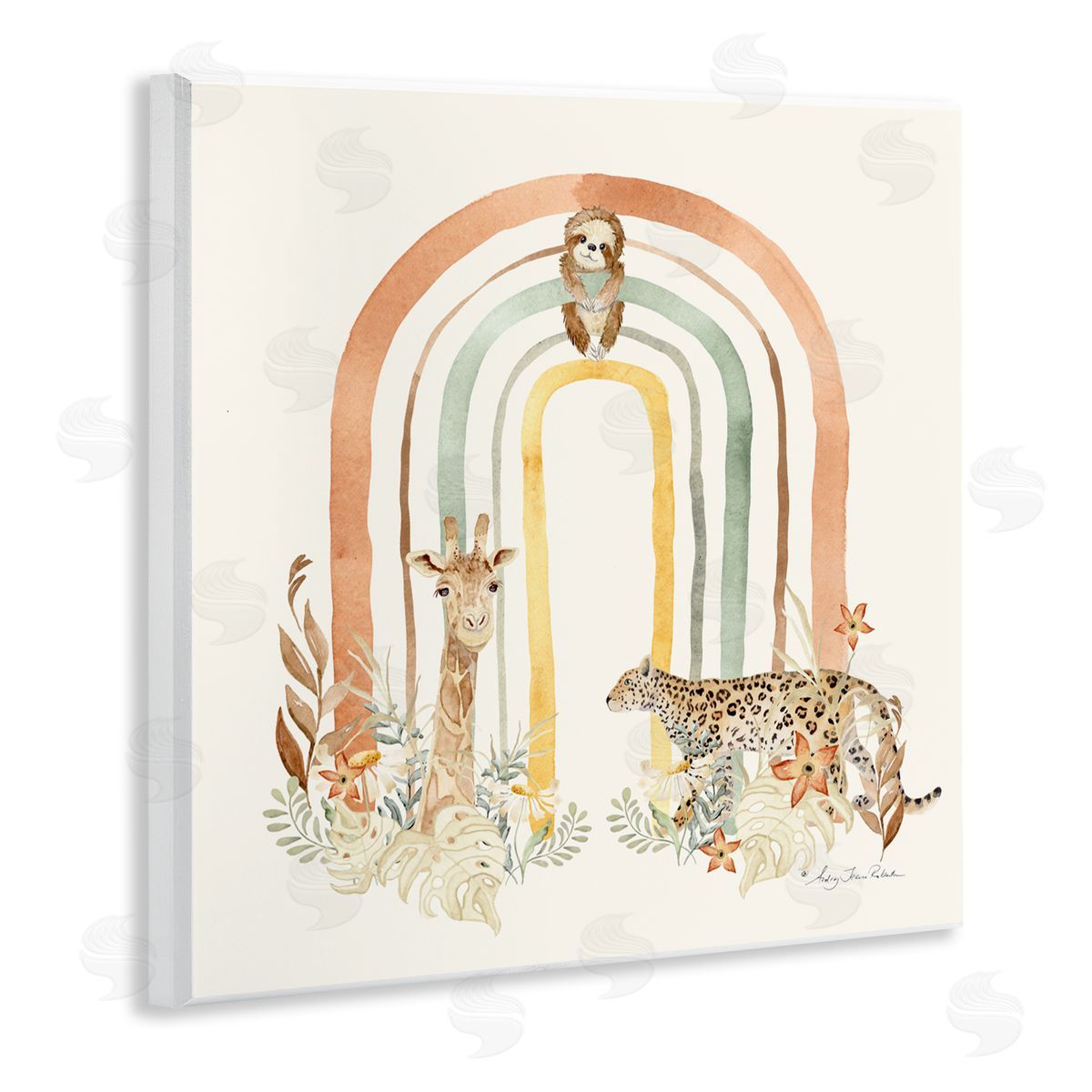 Audrey Jeanne Roberts Jungle Animals Soft Rainbow Canvas Wall Art Print