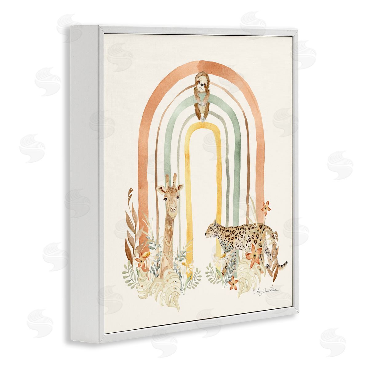 Audrey Jeanne Roberts Jungle Animals Soft Rainbow Canvas Wall Art Print