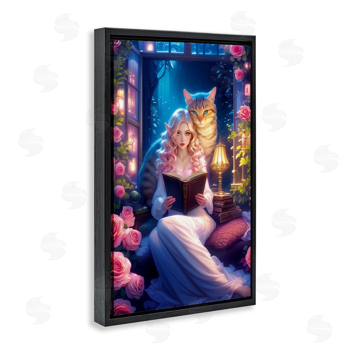 Image World Mysterious Girl & Cat Canvas Wall Art Print