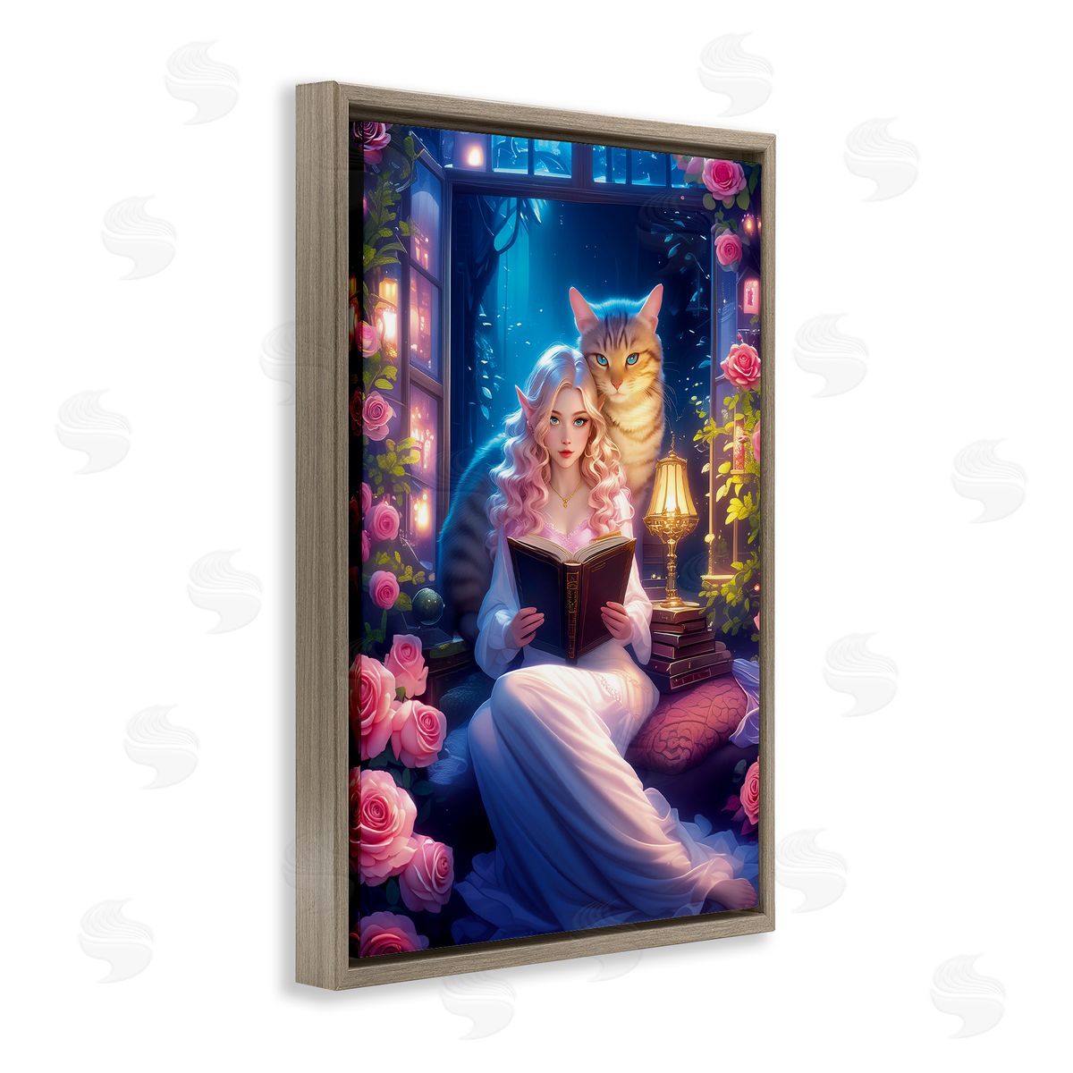 Image World Mysterious Girl & Cat Canvas Wall Art Print