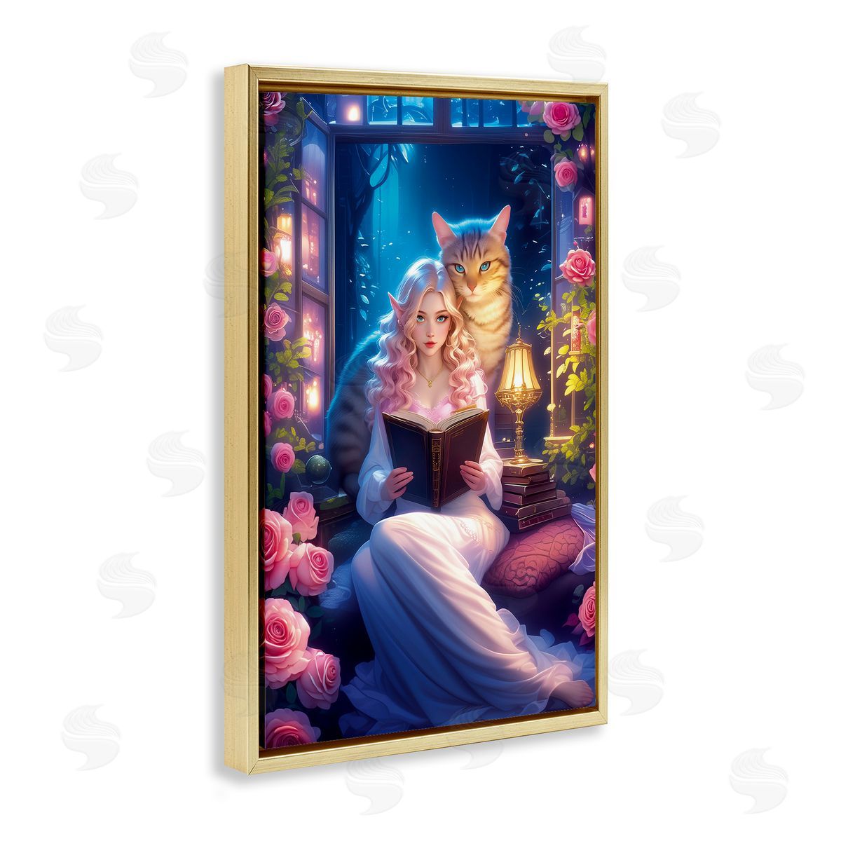 Image World Mysterious Girl & Cat Canvas Wall Art Print
