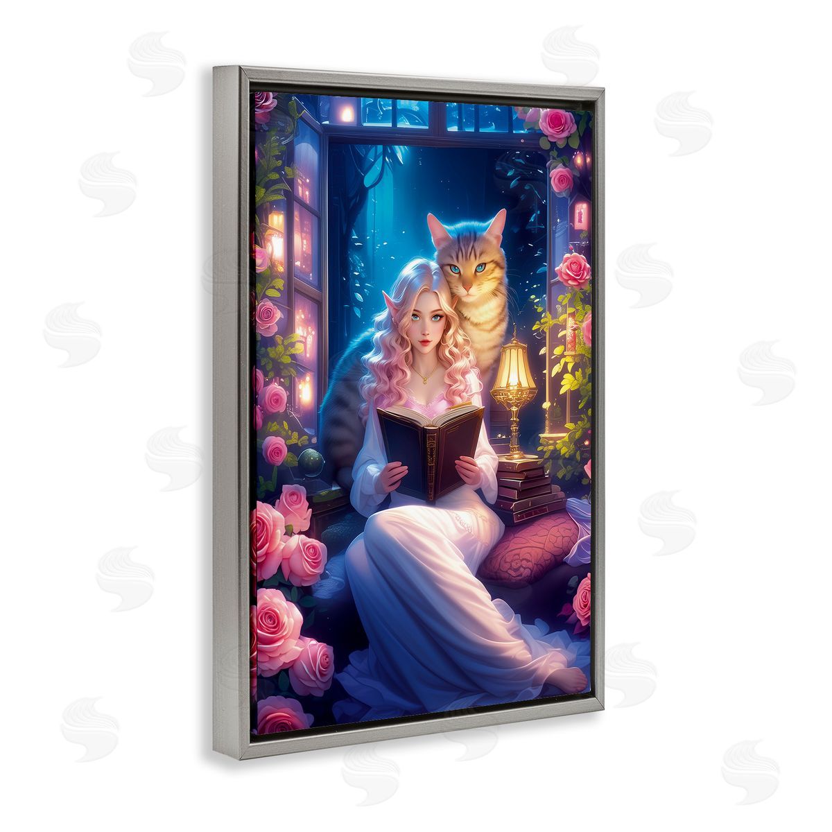 Image World Mysterious Girl & Cat Canvas Wall Art Print