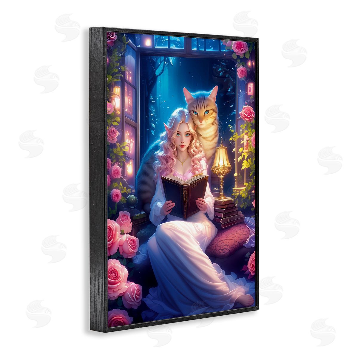 Image World Mysterious Girl & Cat Canvas Wall Art Print