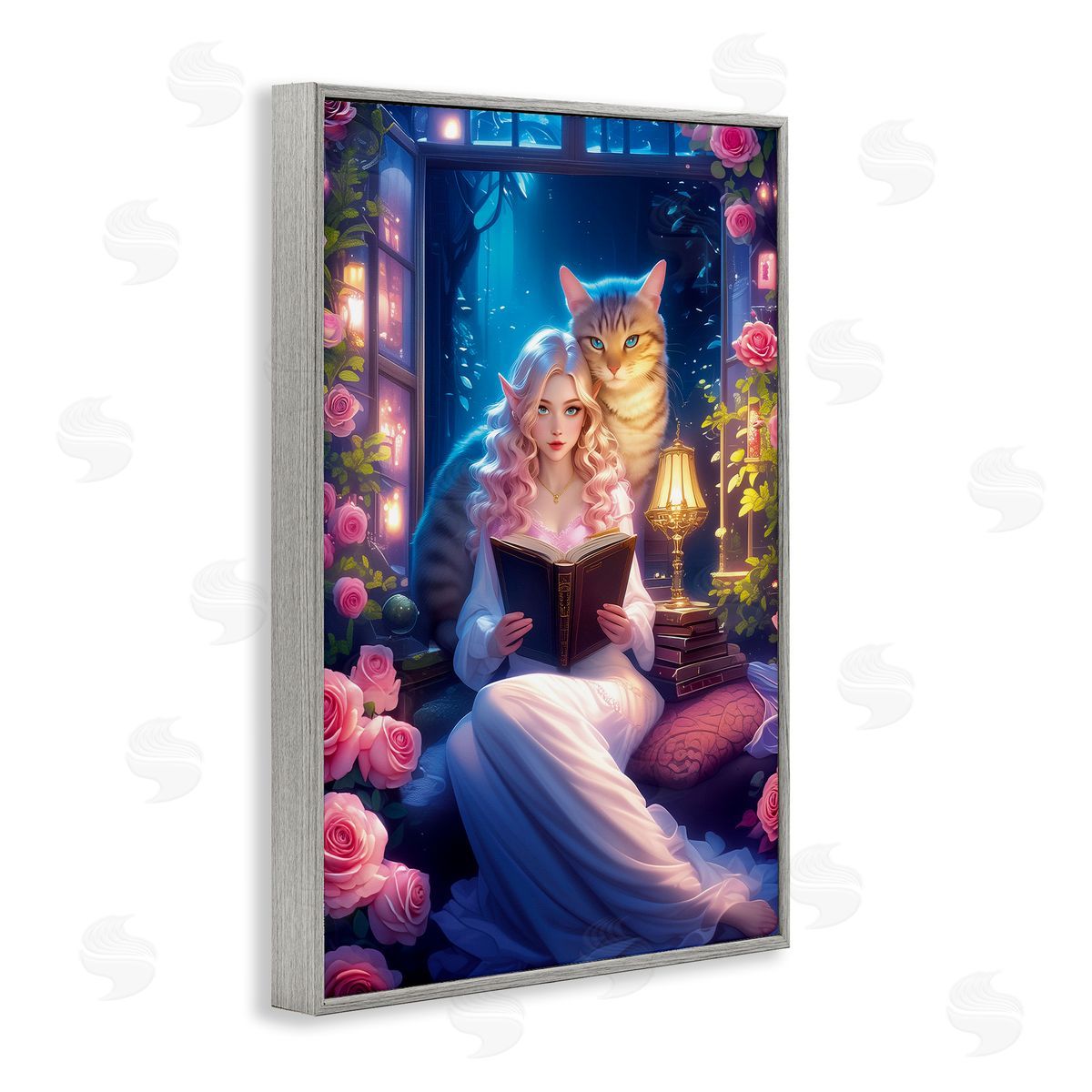 Image World Mysterious Girl & Cat Canvas Wall Art Print