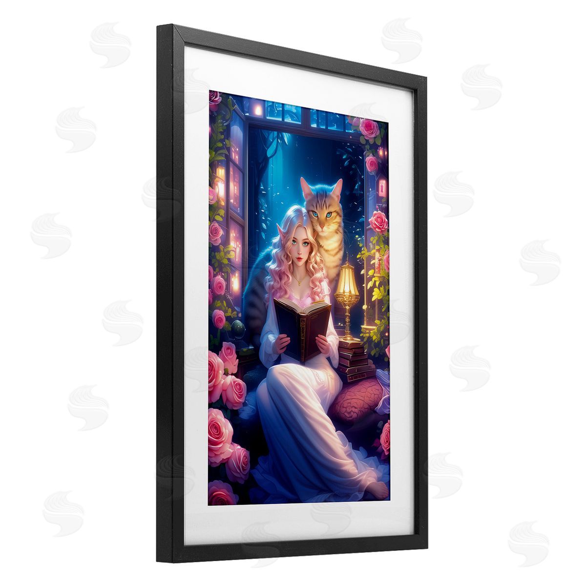 Image World Mysterious Girl & Cat Canvas Wall Art Print