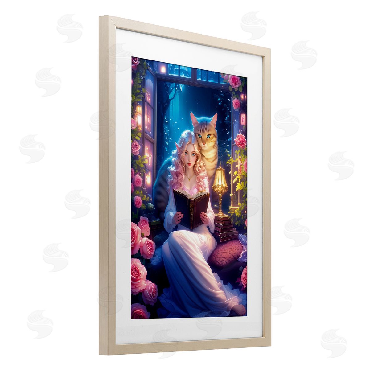 Image World Mysterious Girl & Cat Canvas Wall Art Print