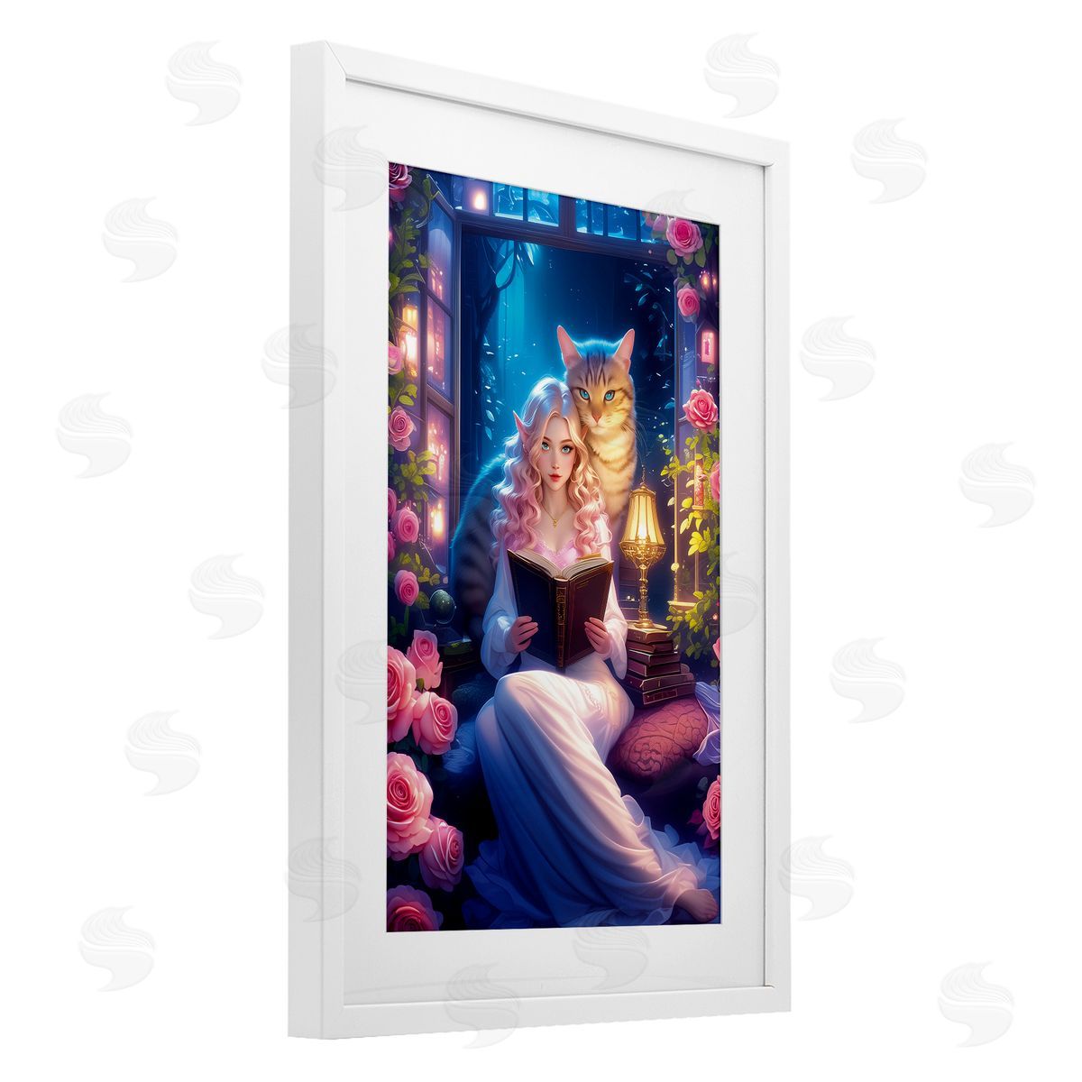 Image World Mysterious Girl & Cat Canvas Wall Art Print