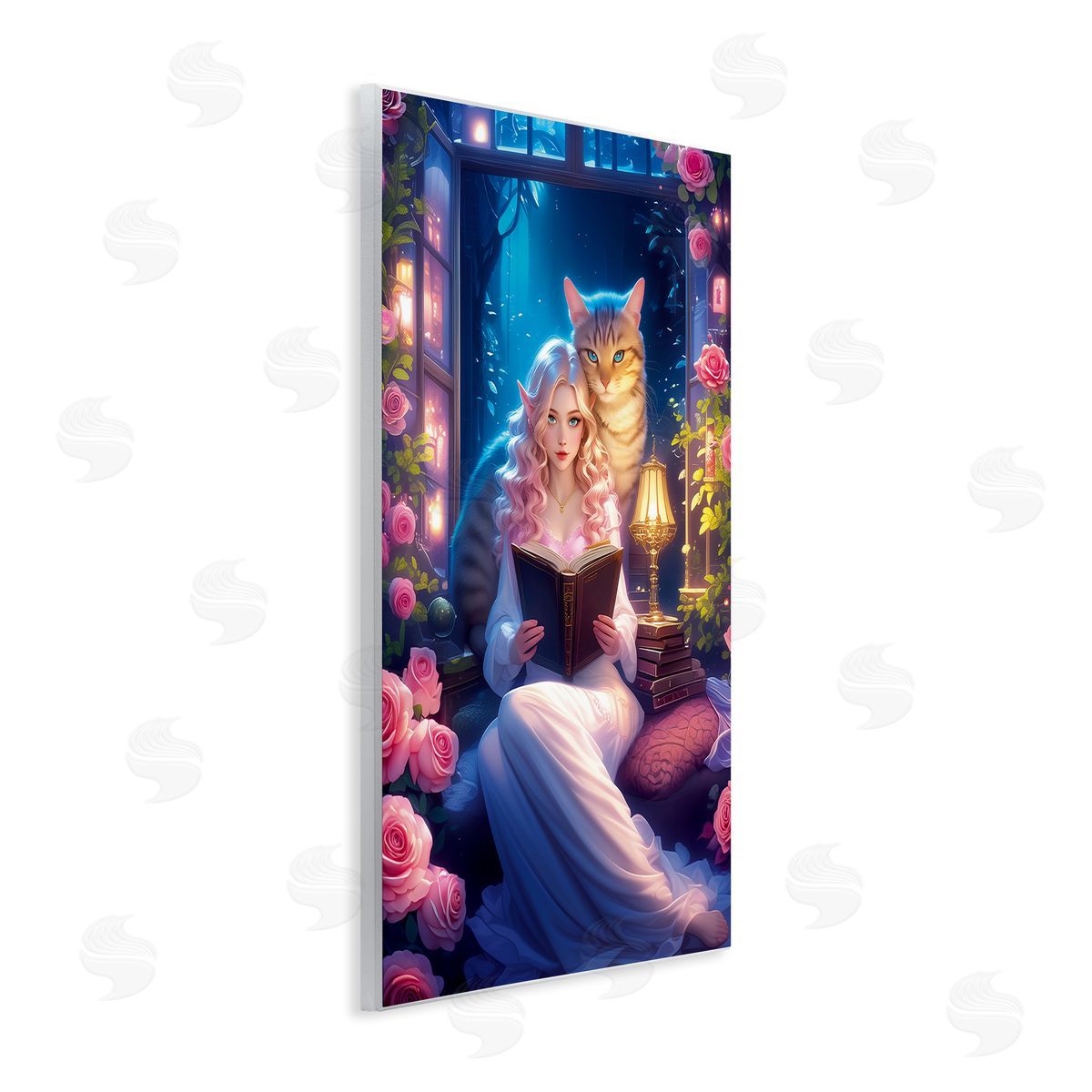 Image World Mysterious Girl & Cat Canvas Wall Art Print