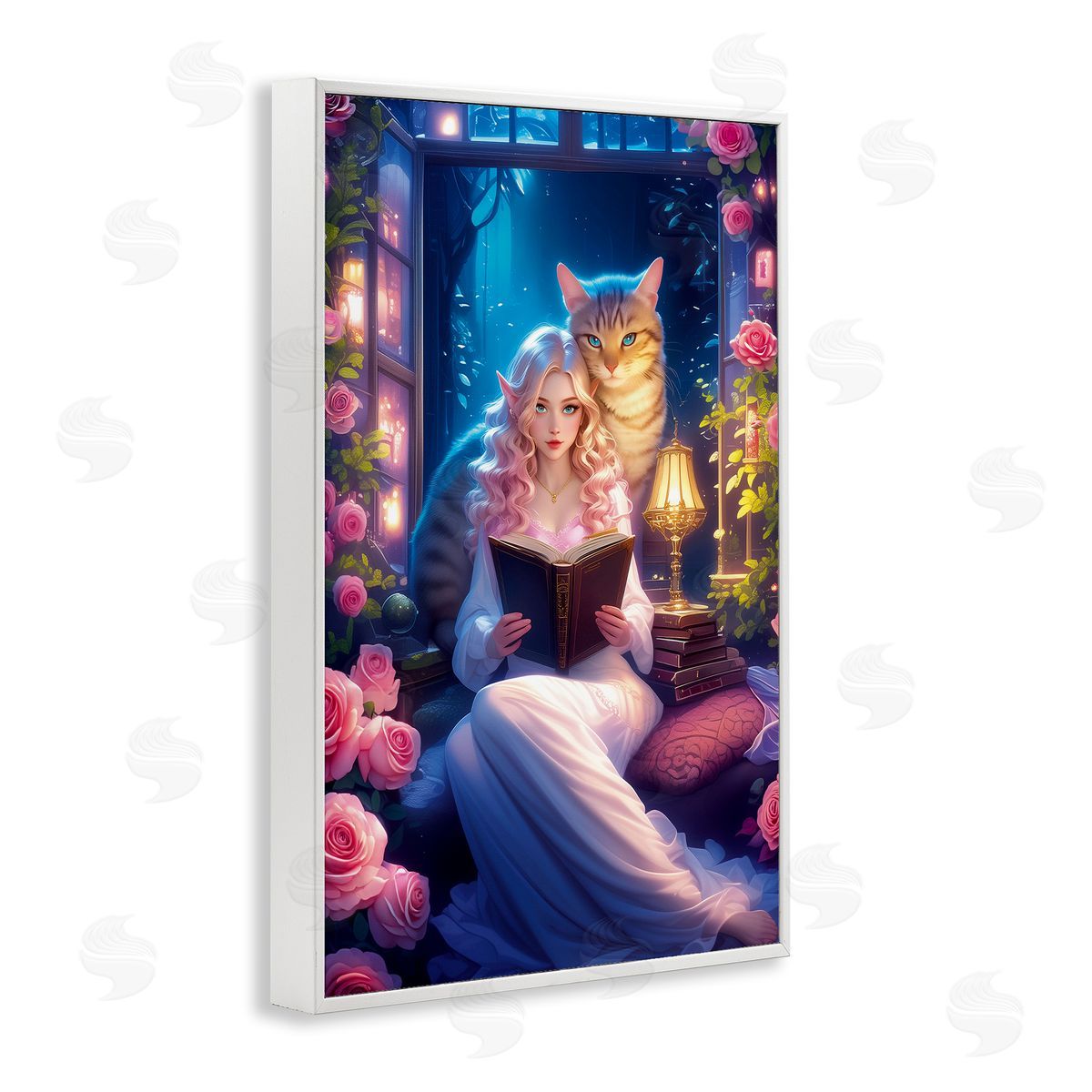 Image World Mysterious Girl & Cat Canvas Wall Art Print