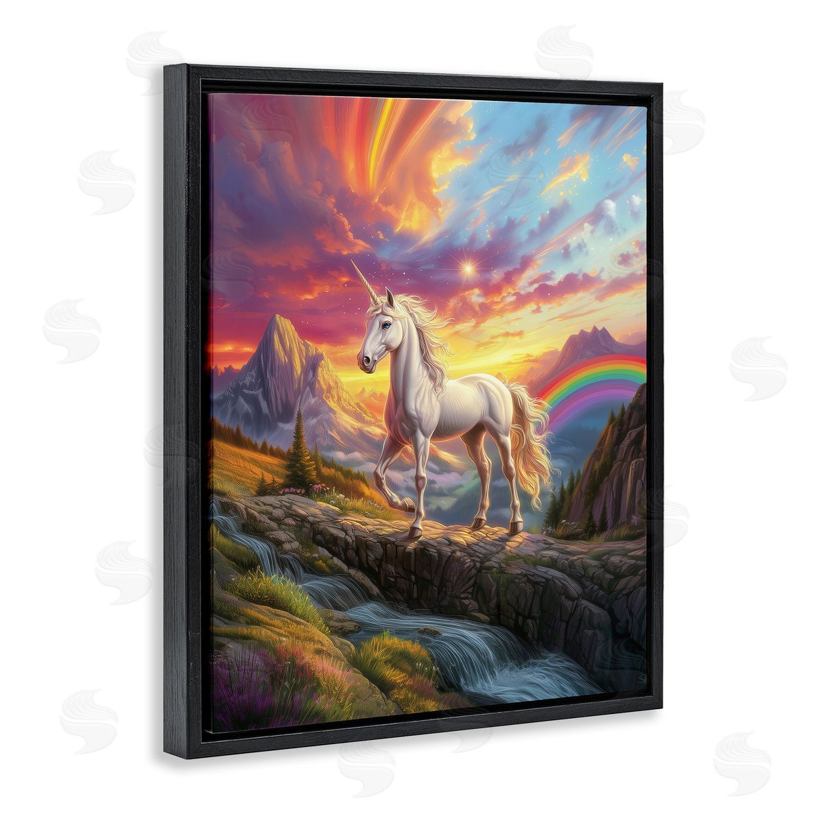 Jim Baldwin Unicorn with Sunset Rainbow Canvas Wall Art Print