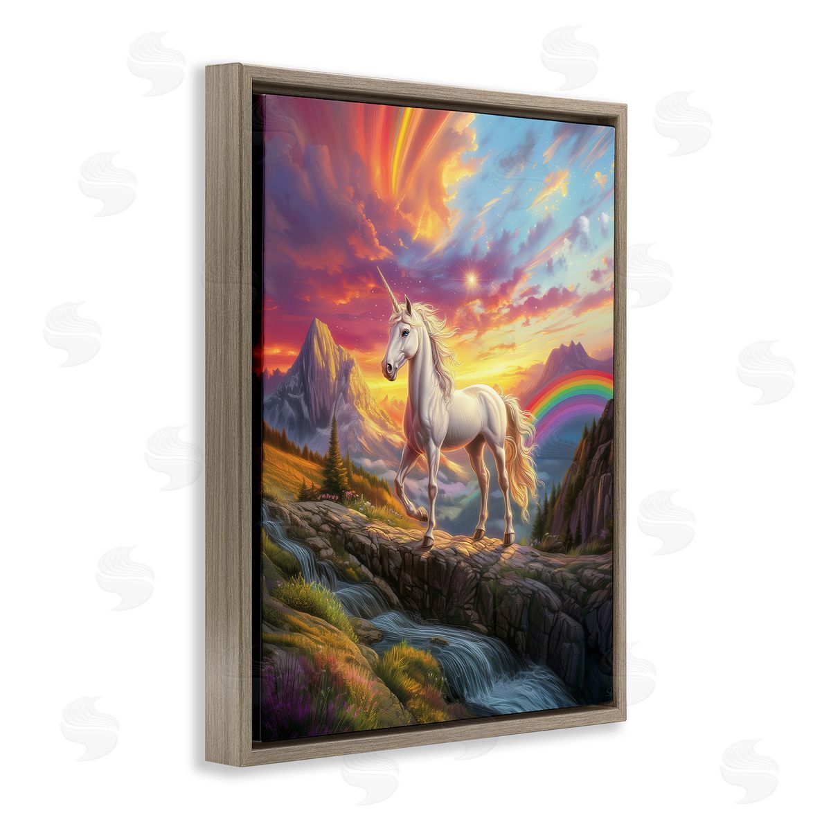 Jim Baldwin Unicorn with Sunset Rainbow Canvas Wall Art Print