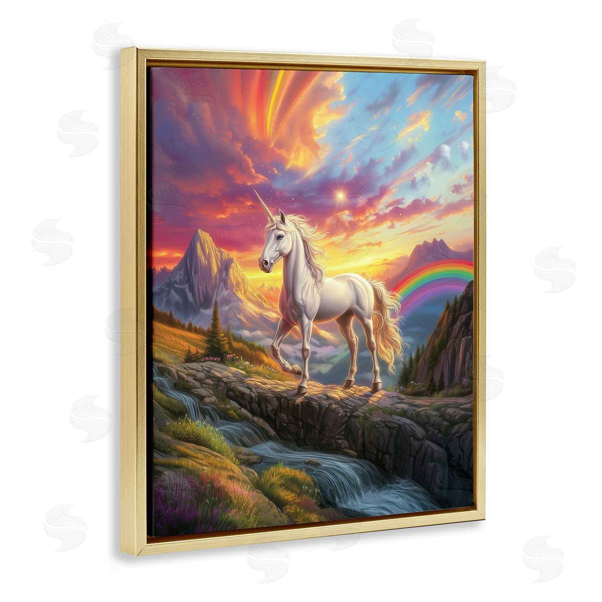 Jim Baldwin Unicorn with Sunset Rainbow Canvas Wall Art Print