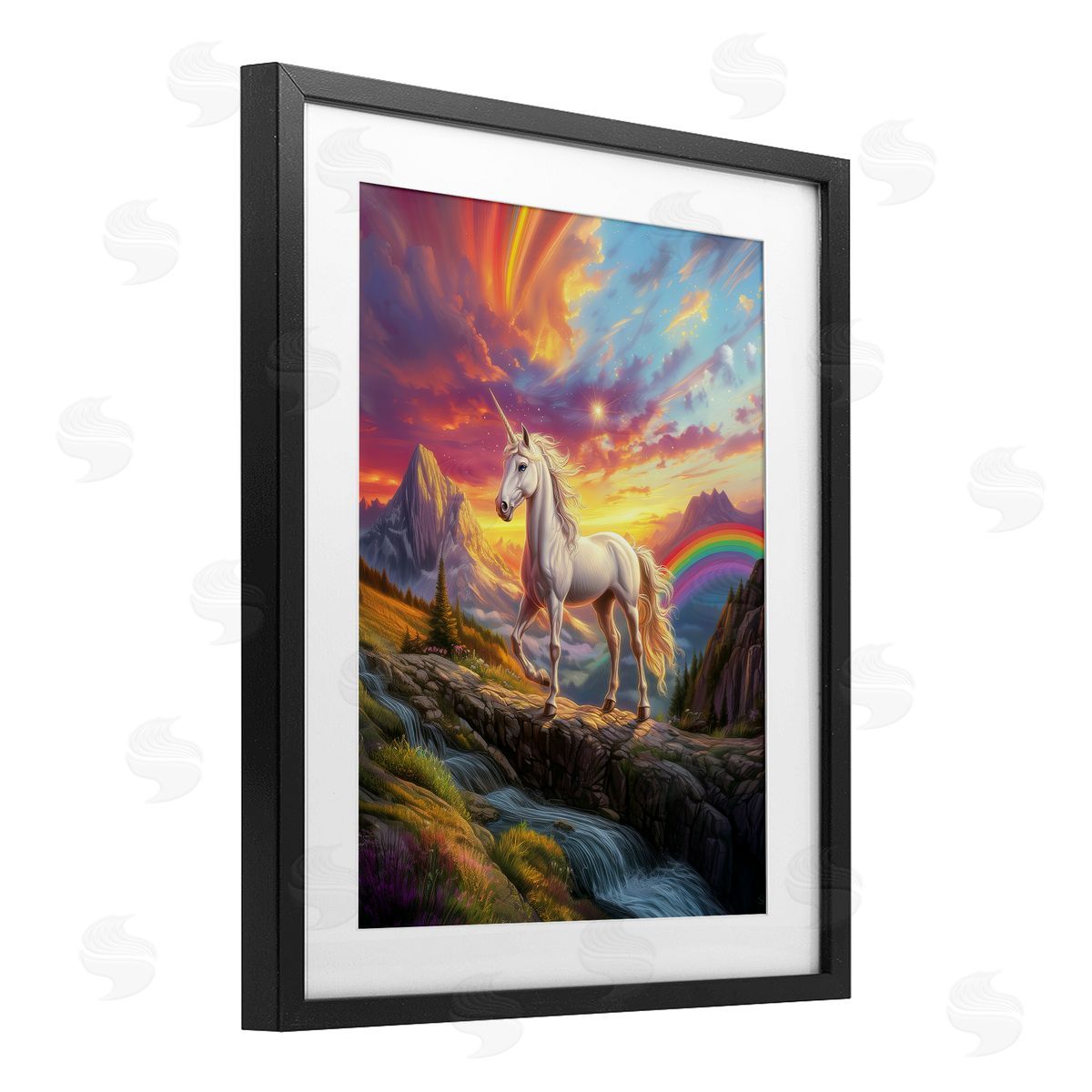 Jim Baldwin Unicorn with Sunset Rainbow Canvas Wall Art Print