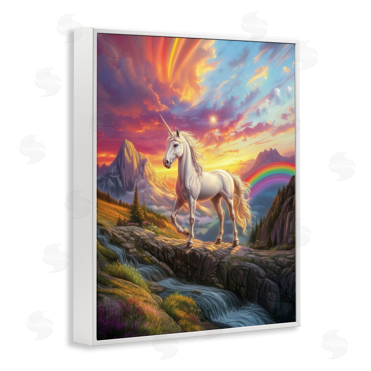 Jim Baldwin Unicorn with Sunset Rainbow Canvas Wall Art Print
