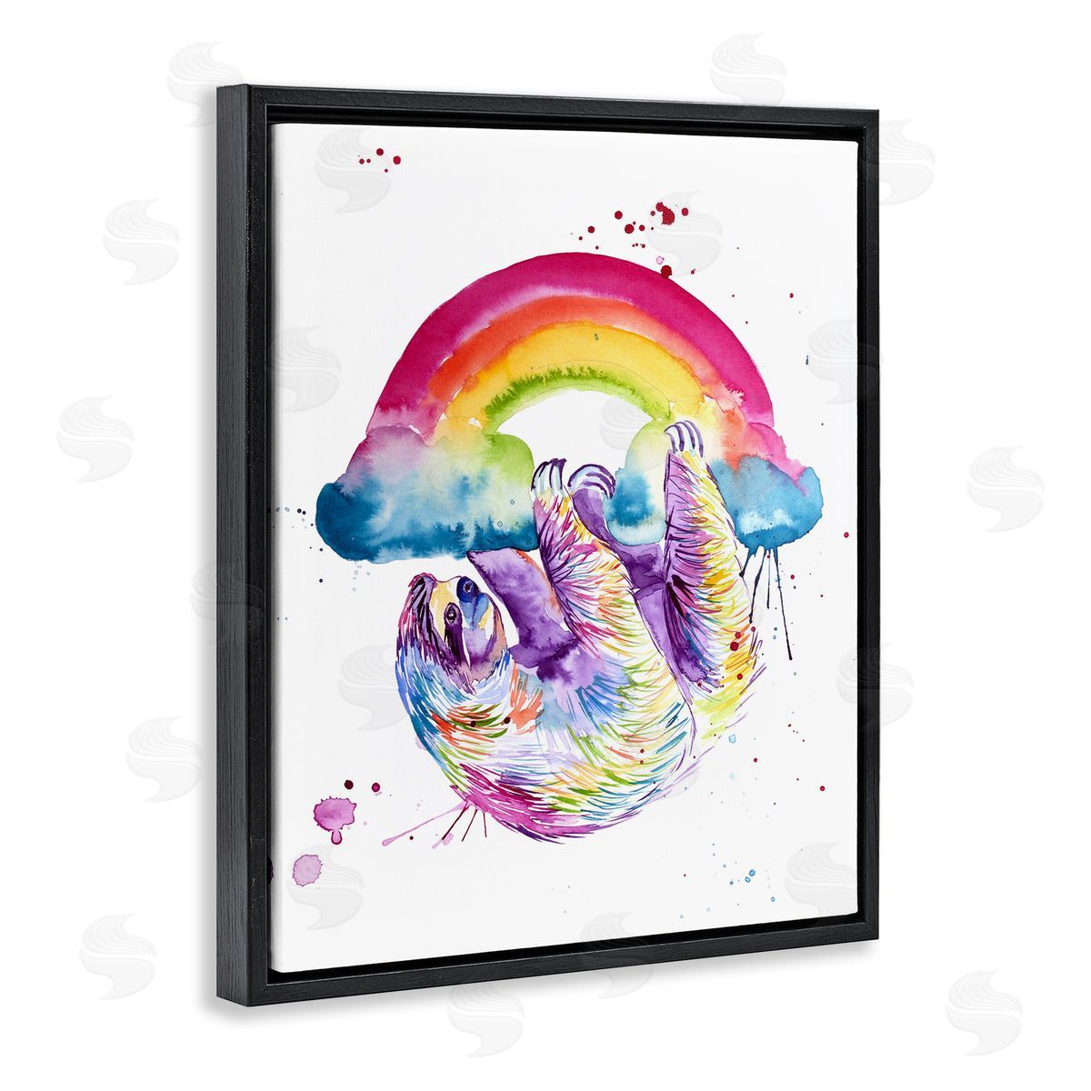 Jennifer Seeley Sloth Hanging From Rainbow Black Floating Frame Canvas Wall Art Print
