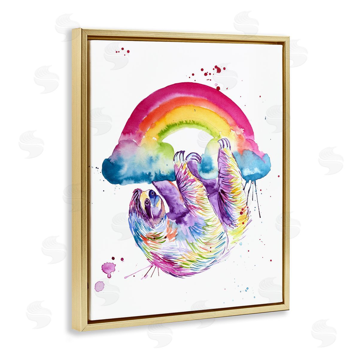 Jennifer Seeley Sloth Hanging From Rainbow Gold Floating Frame Canvas Art Print