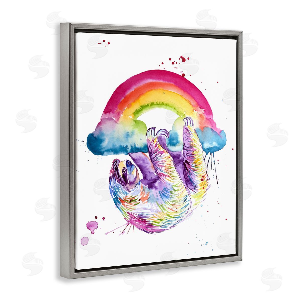Jennifer Seeley Sloth Hanging From Rainbow Gray Floating Frame Canvas Art Print