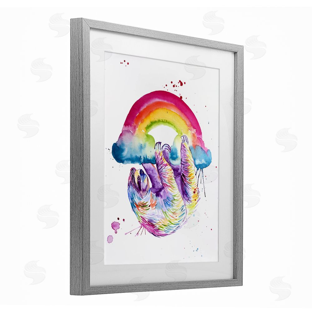 Jennifer Seeley Sloth Hanging From Rainbow Gray Framed Print Under Glass Art