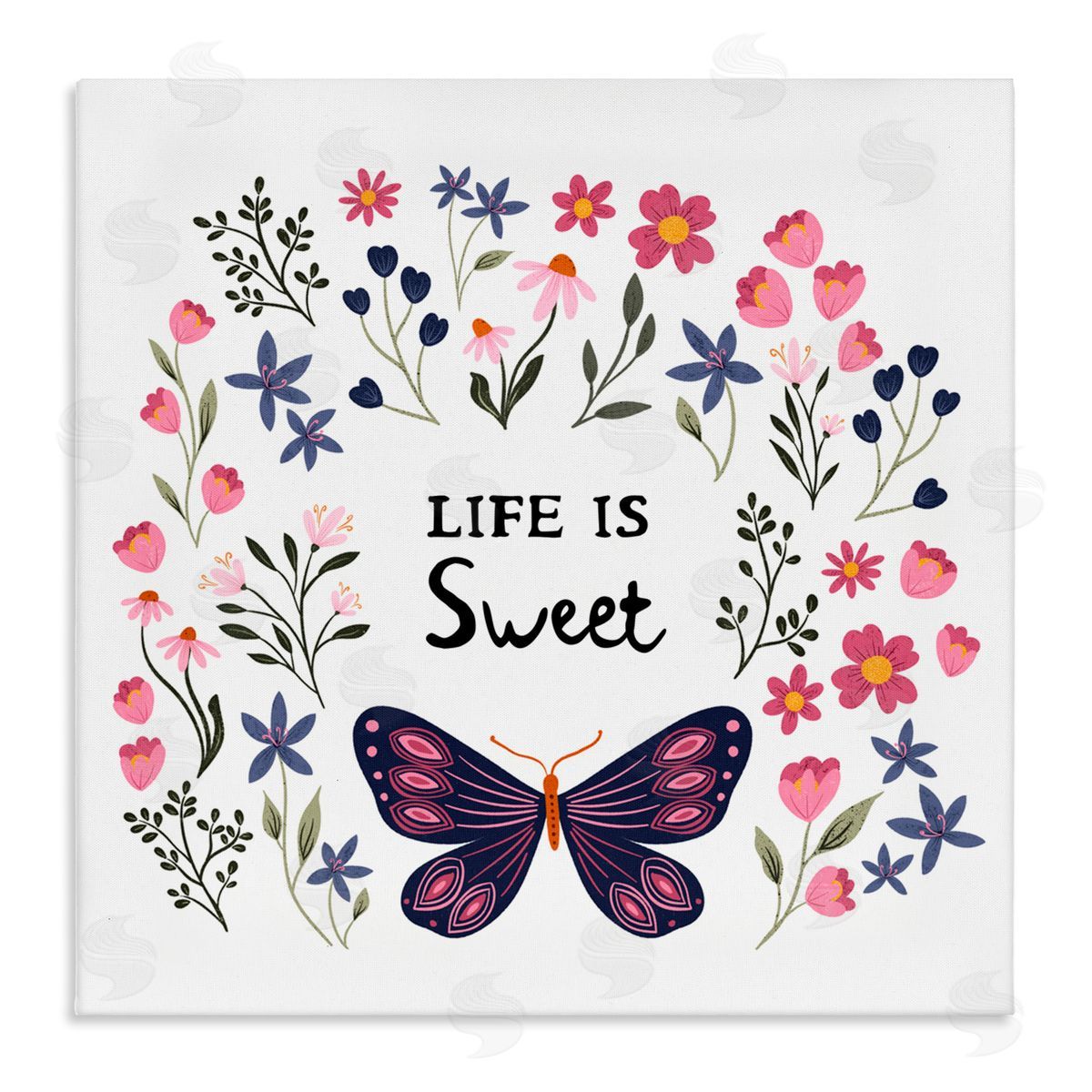 JJ Design House LLC Life Is Sweet Floral Butterfly Canvas Wall Art Print