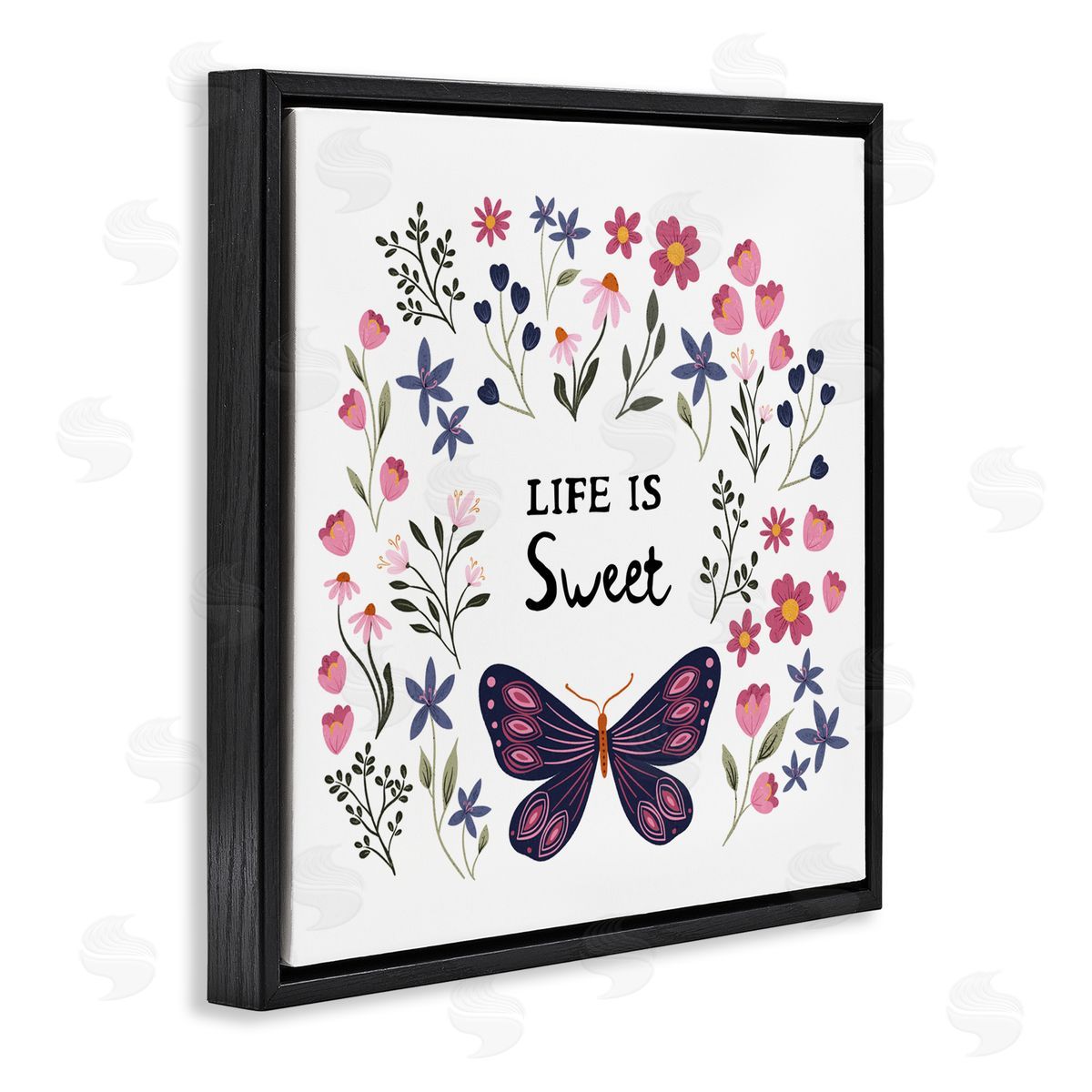 JJ Design House LLC Life Is Sweet Floral Butterfly Canvas Wall Art Print